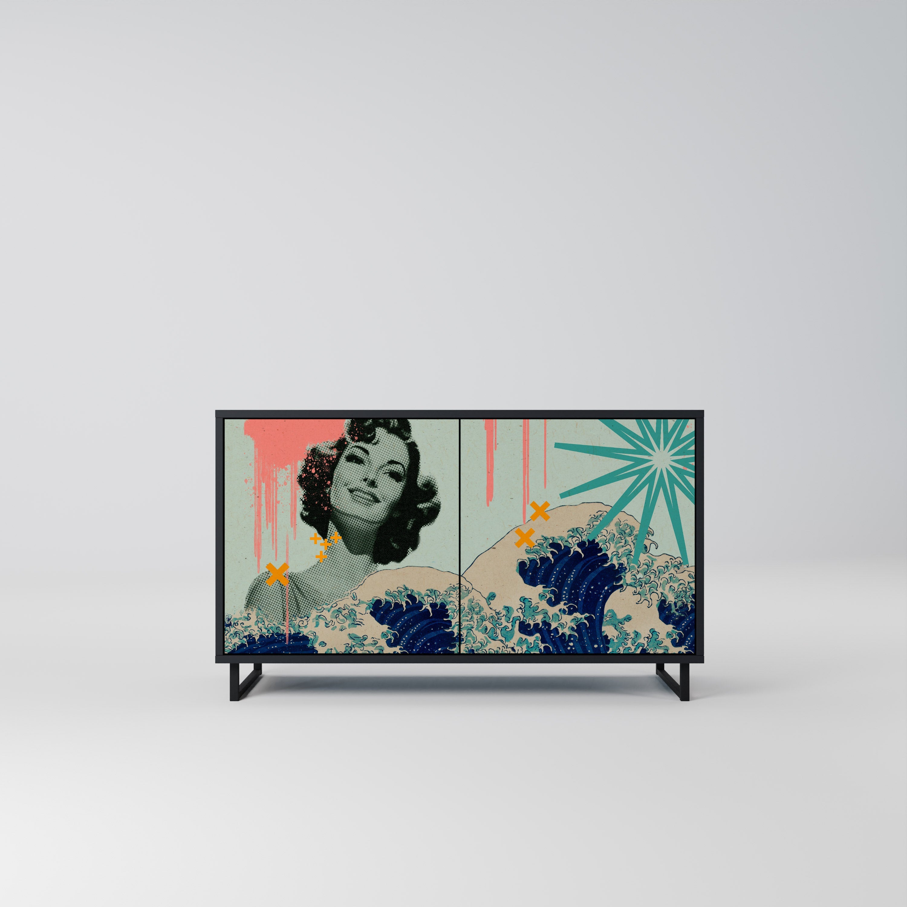 KANAGAWA BEAUTY Aparador de 2 Portas em Acabamento Preto