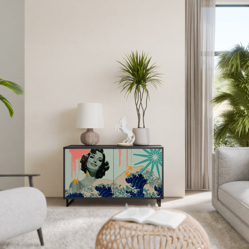 KANAGAWA BEAUTY Aparador de 2 Portas em Acabamento Preto