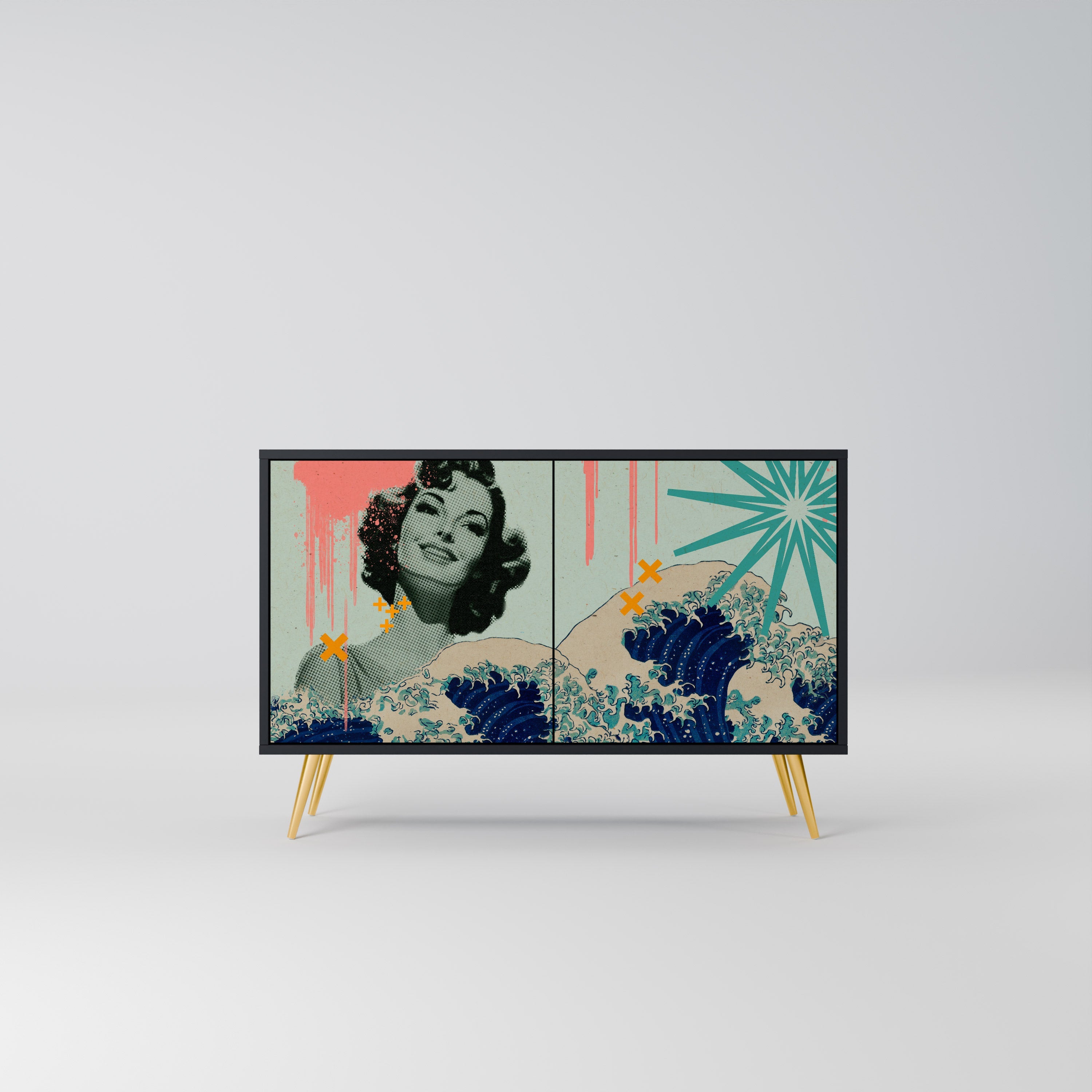 KANAGAWA BEAUTY Aparador de 2 Portas em Acabamento Preto