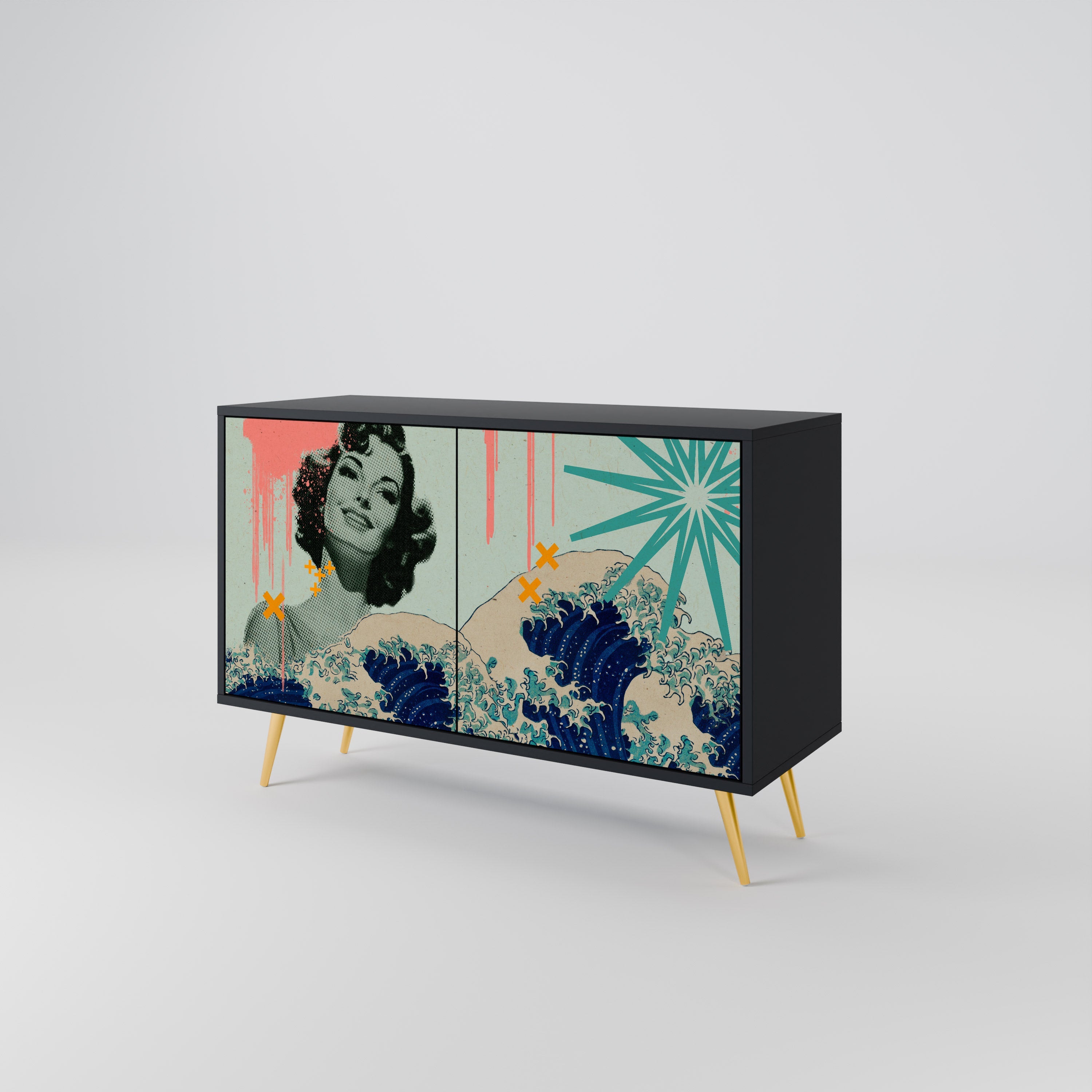 KANAGAWA BEAUTY Aparador de 2 Portas em Acabamento Preto