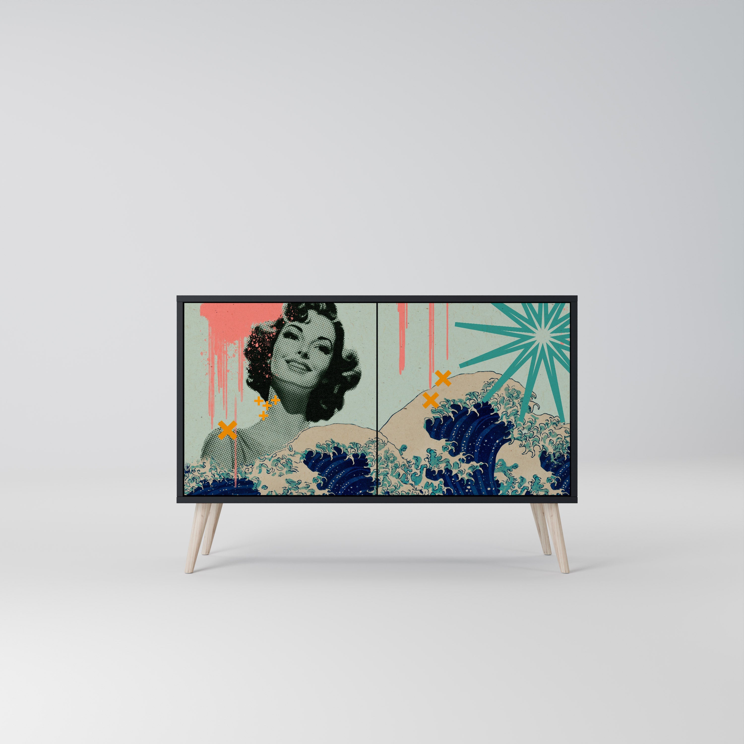 KANAGAWA BEAUTY Aparador de 2 Portas em Acabamento Preto