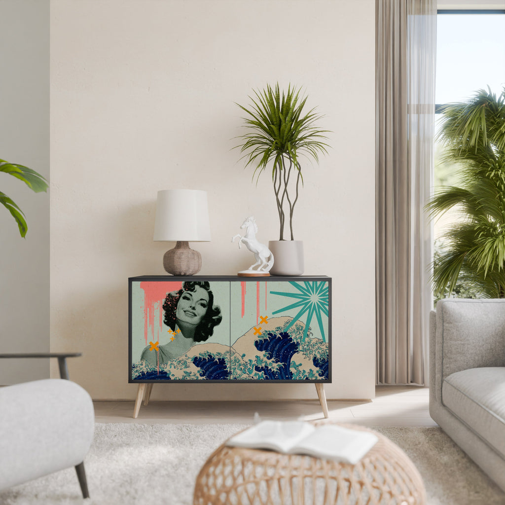 KANAGAWA BEAUTY Aparador de 2 Portas em Acabamento Preto