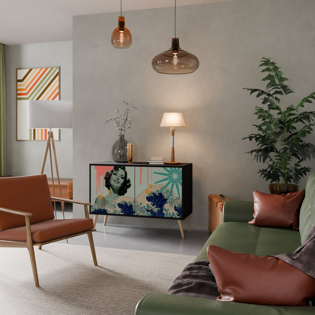 KANAGAWA BEAUTY Aparador de 2 Portas em Acabamento Preto