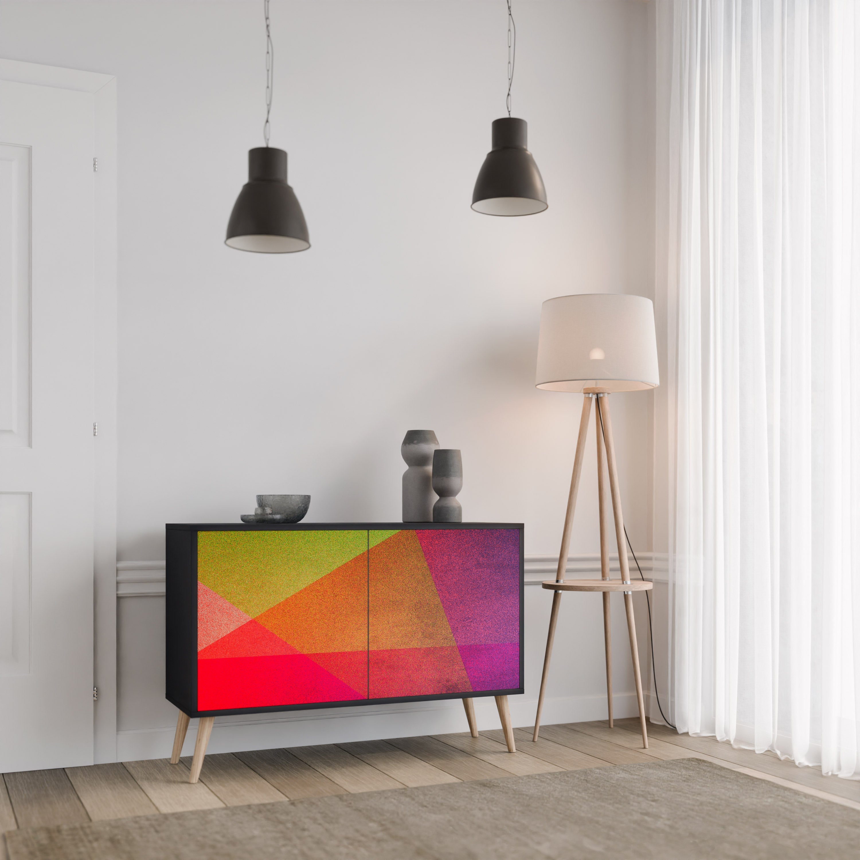 VIVID GEOMETRY Aparador de 2 Portas em Acabamento Preto