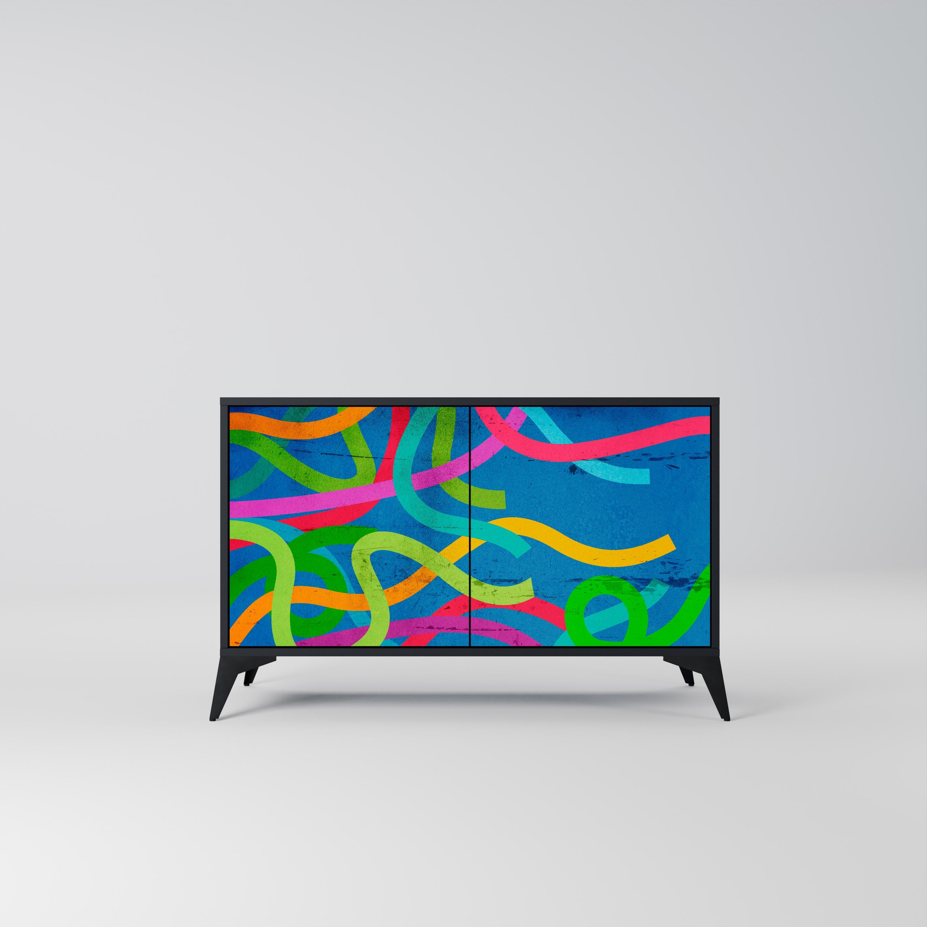 STREAMER TANGLE Aparador de 2 Portas em Acabamento Preto