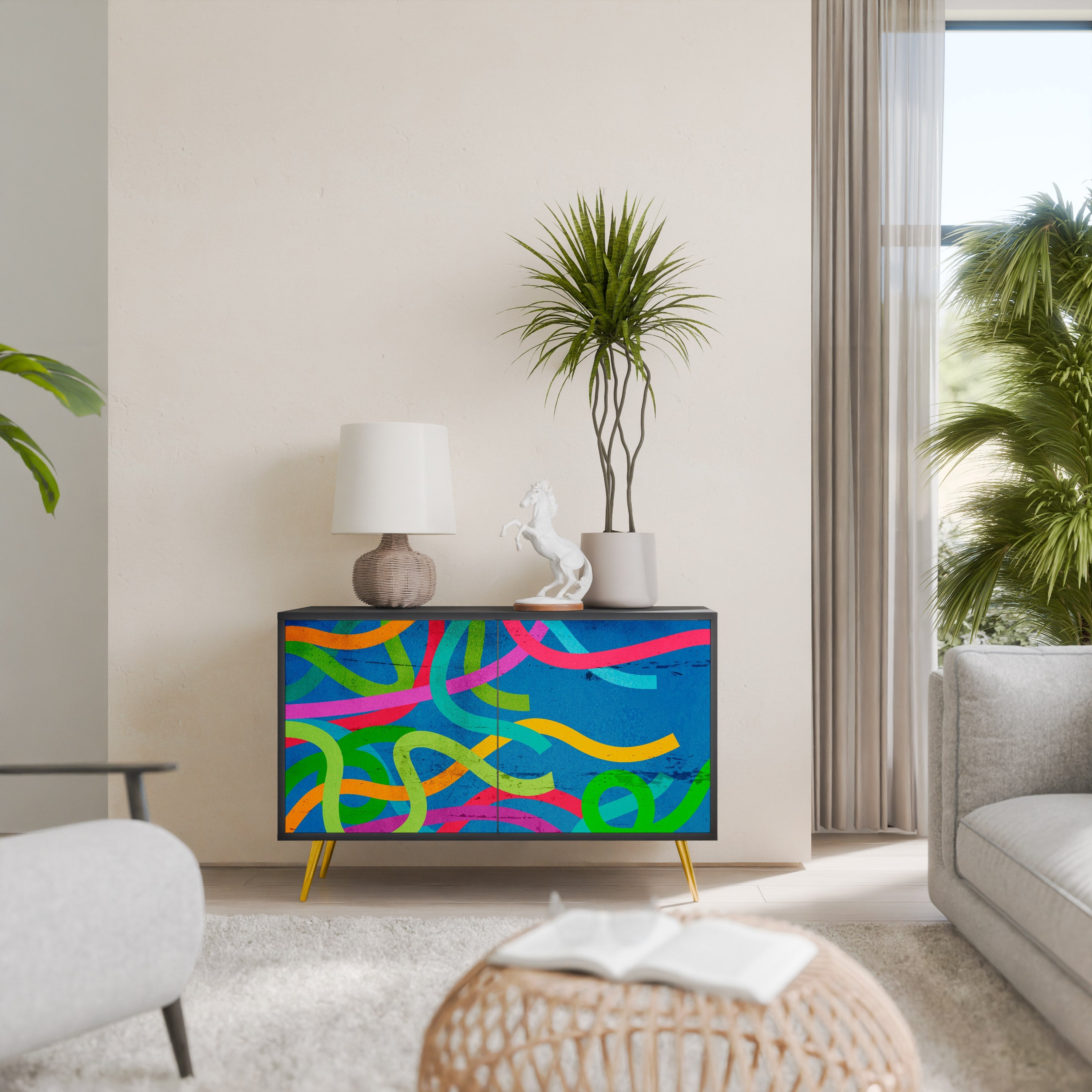 STREAMER TANGLE Aparador de 2 Portas em Acabamento Preto