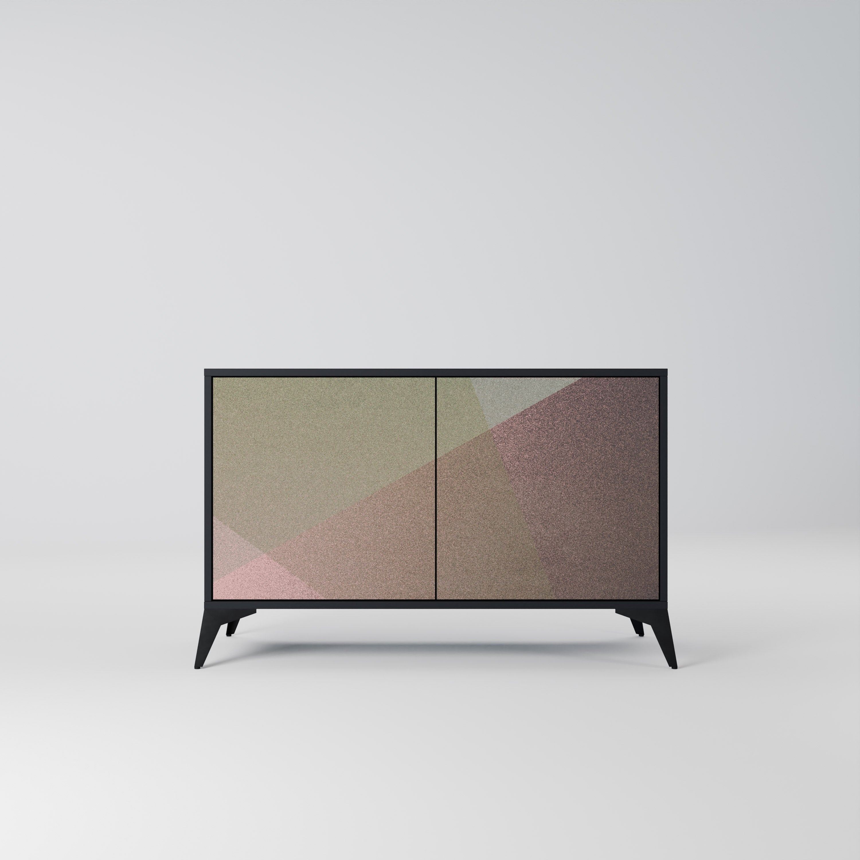 BEIGE GEOMETRY Aparador de 2 Portas em Acabamento Preto