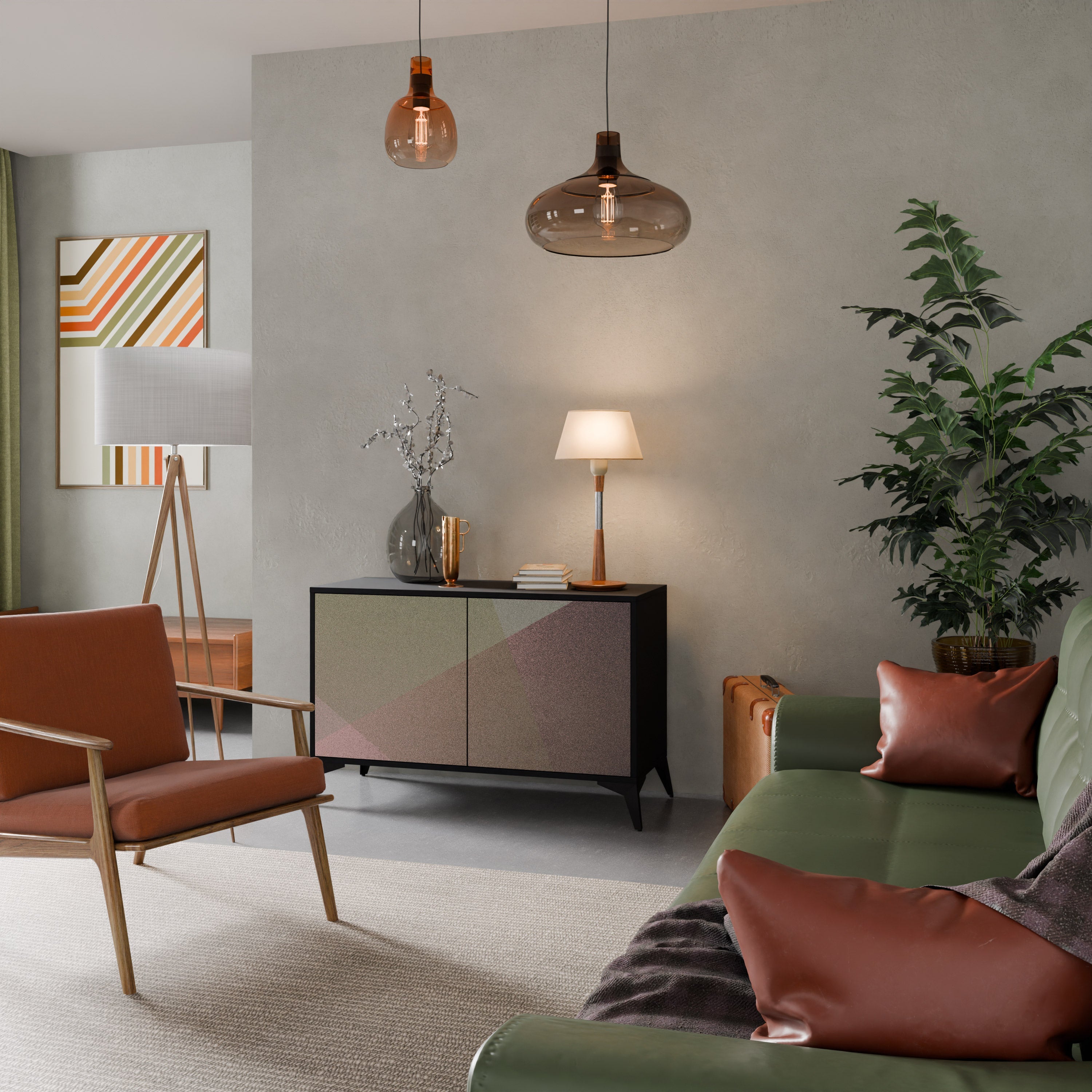 BEIGE GEOMETRY Aparador de 2 Portas em Acabamento Preto