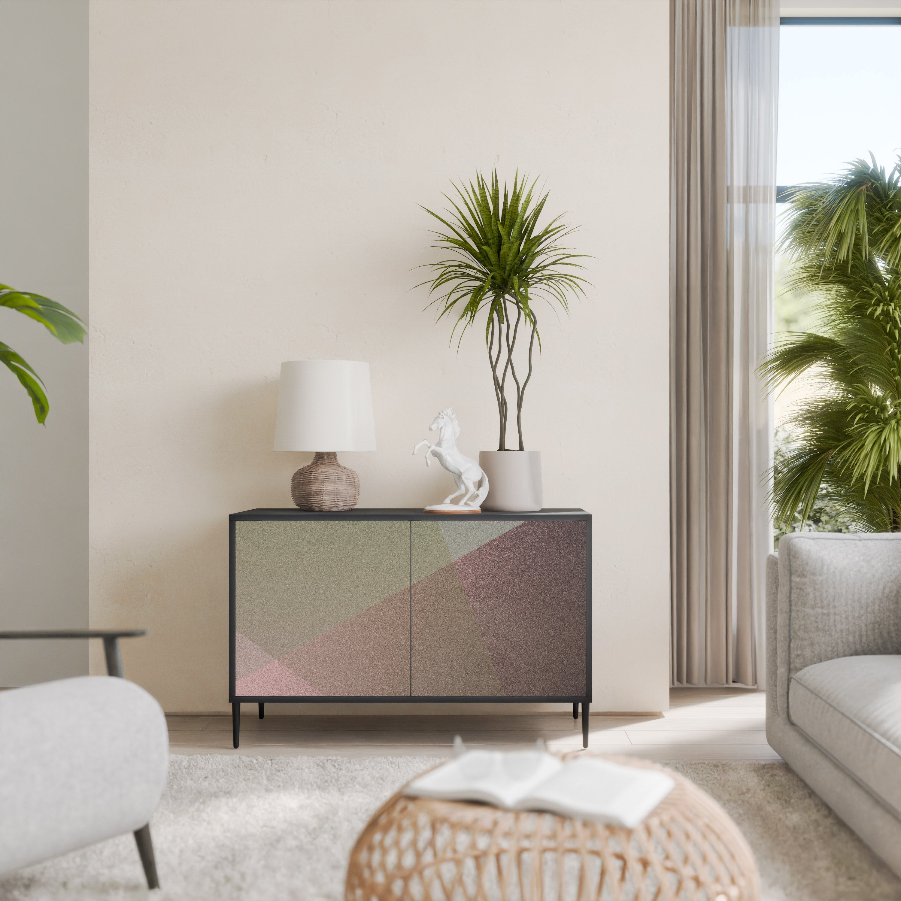 BEIGE GEOMETRY Aparador de 2 Portas em Acabamento Preto