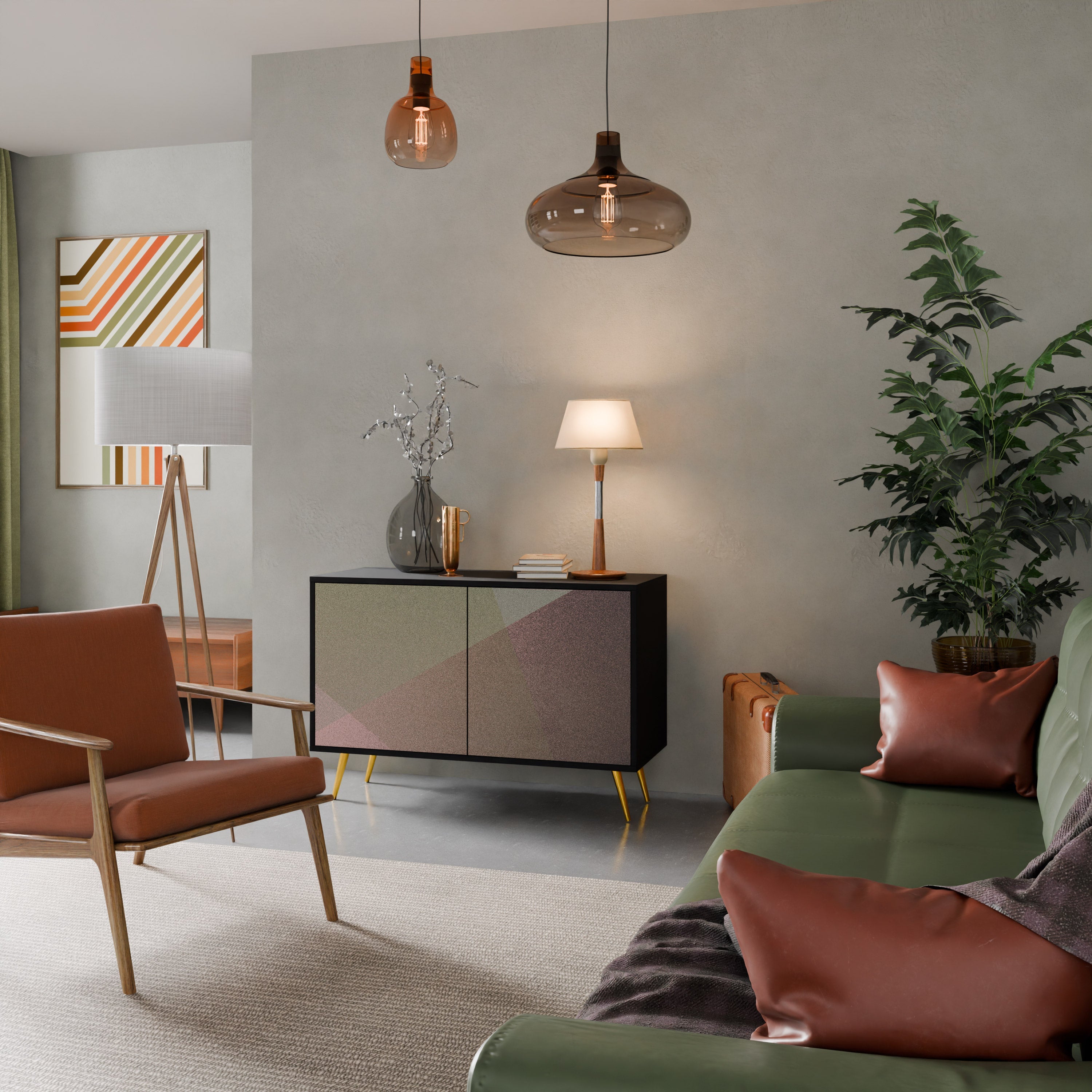 BEIGE GEOMETRY Aparador de 2 Portas em Acabamento Preto