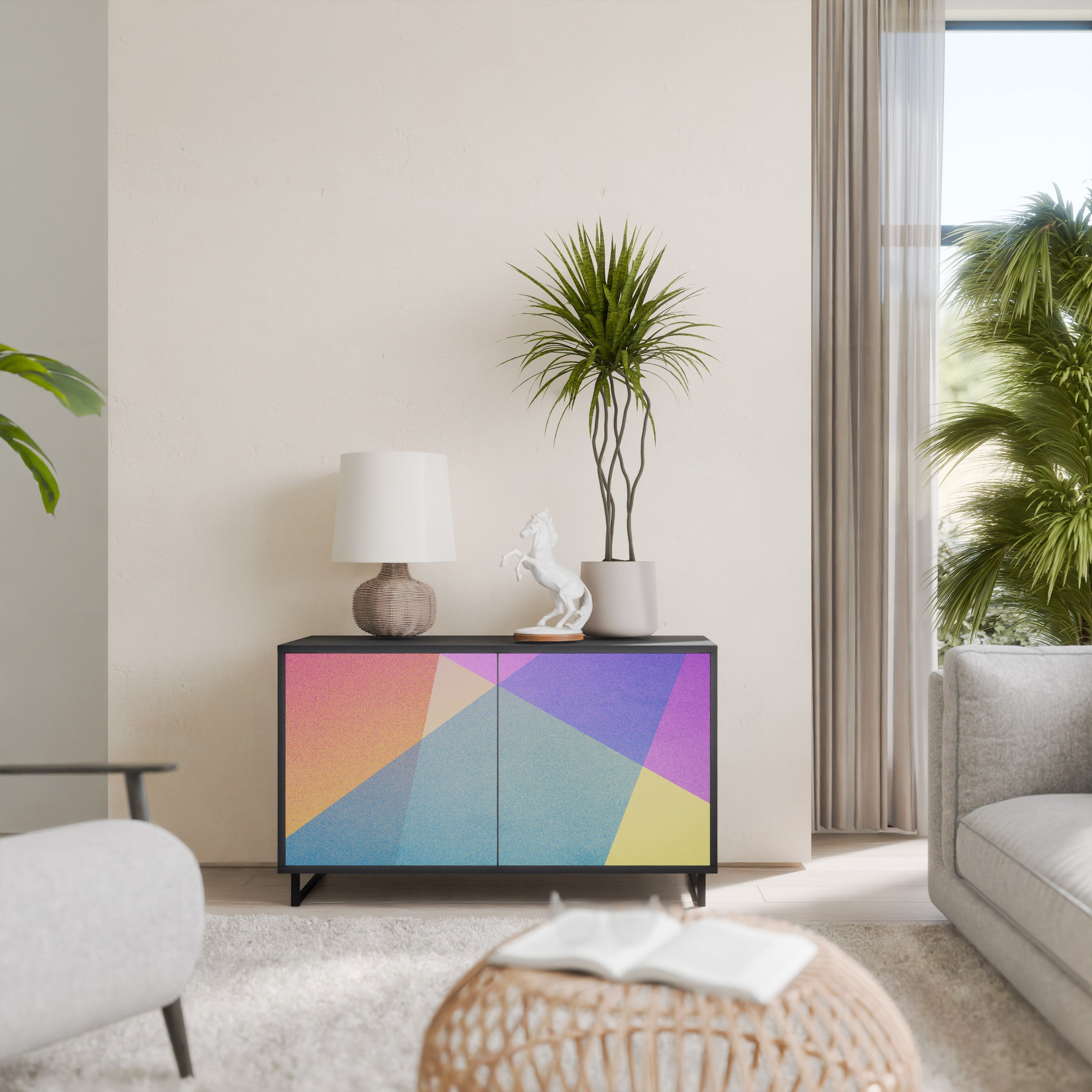 BRIGHT GEOMETRY Aparador de 2 Portas em Acabamento Preto