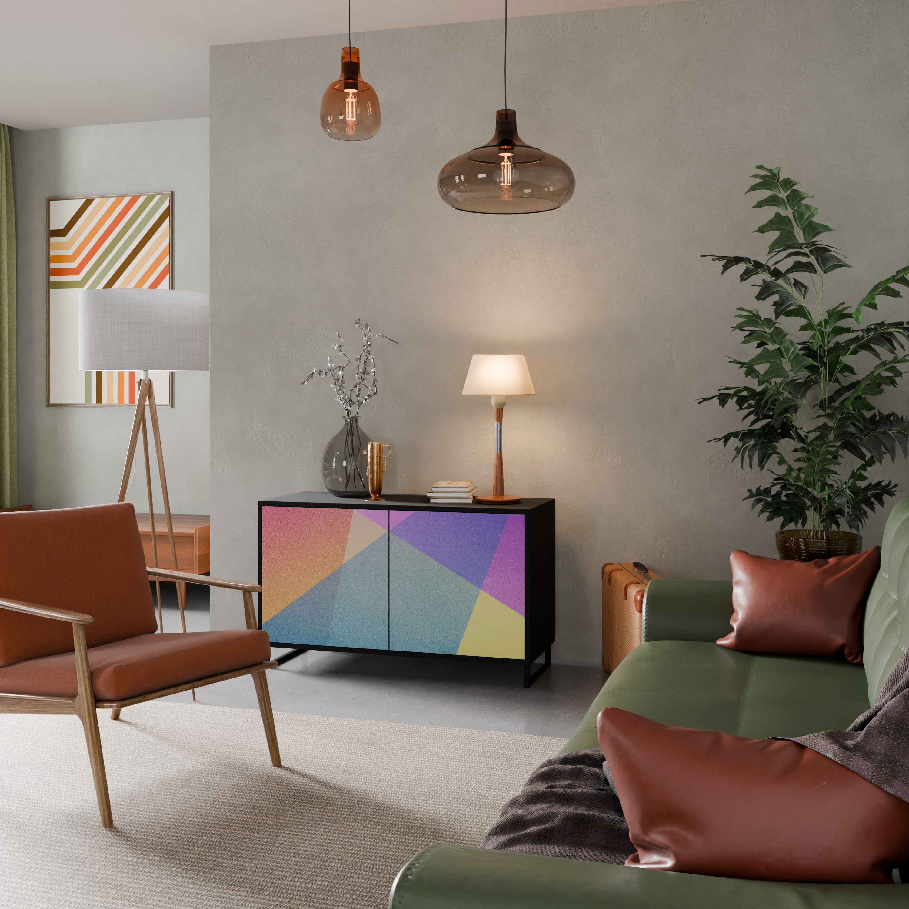 BRIGHT GEOMETRY Aparador de 2 Portas em Acabamento Preto