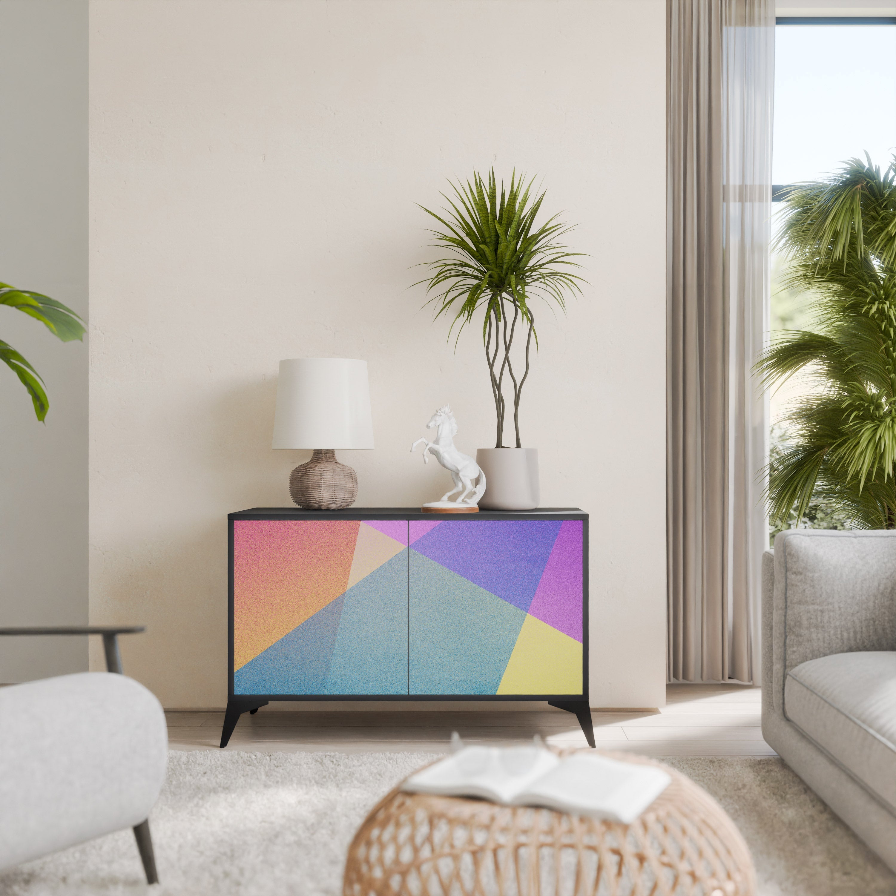 BRIGHT GEOMETRY Aparador de 2 Portas em Acabamento Preto