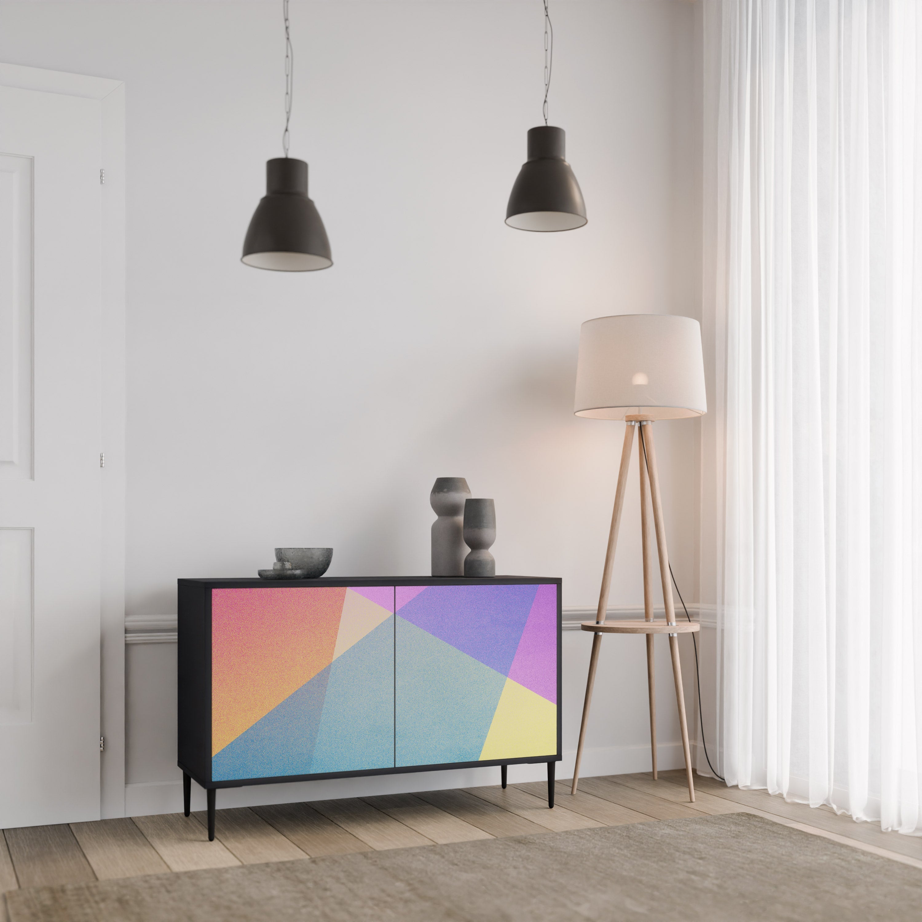 BRIGHT GEOMETRY Aparador de 2 Portas em Acabamento Preto