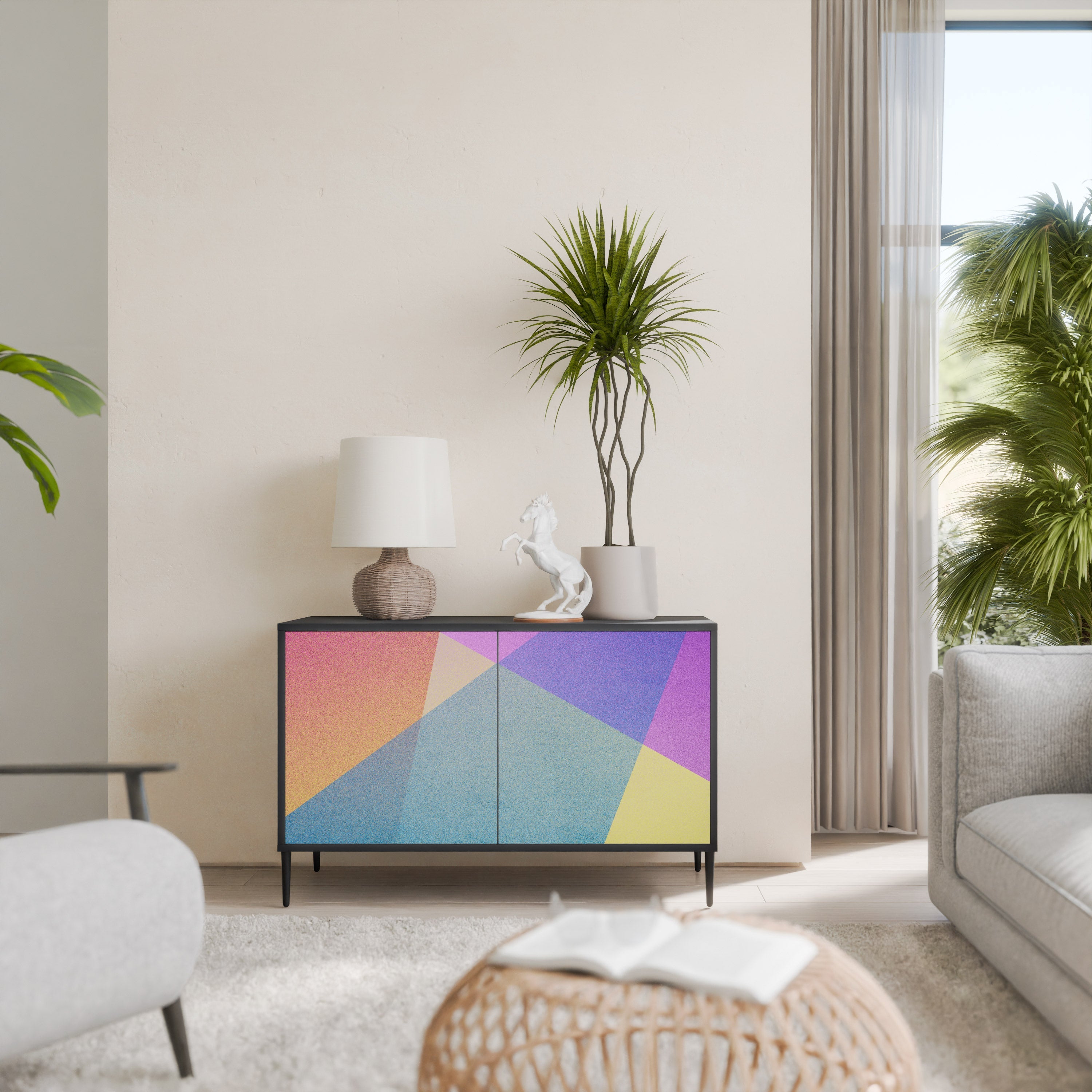 BRIGHT GEOMETRY Aparador de 2 Portas em Acabamento Preto