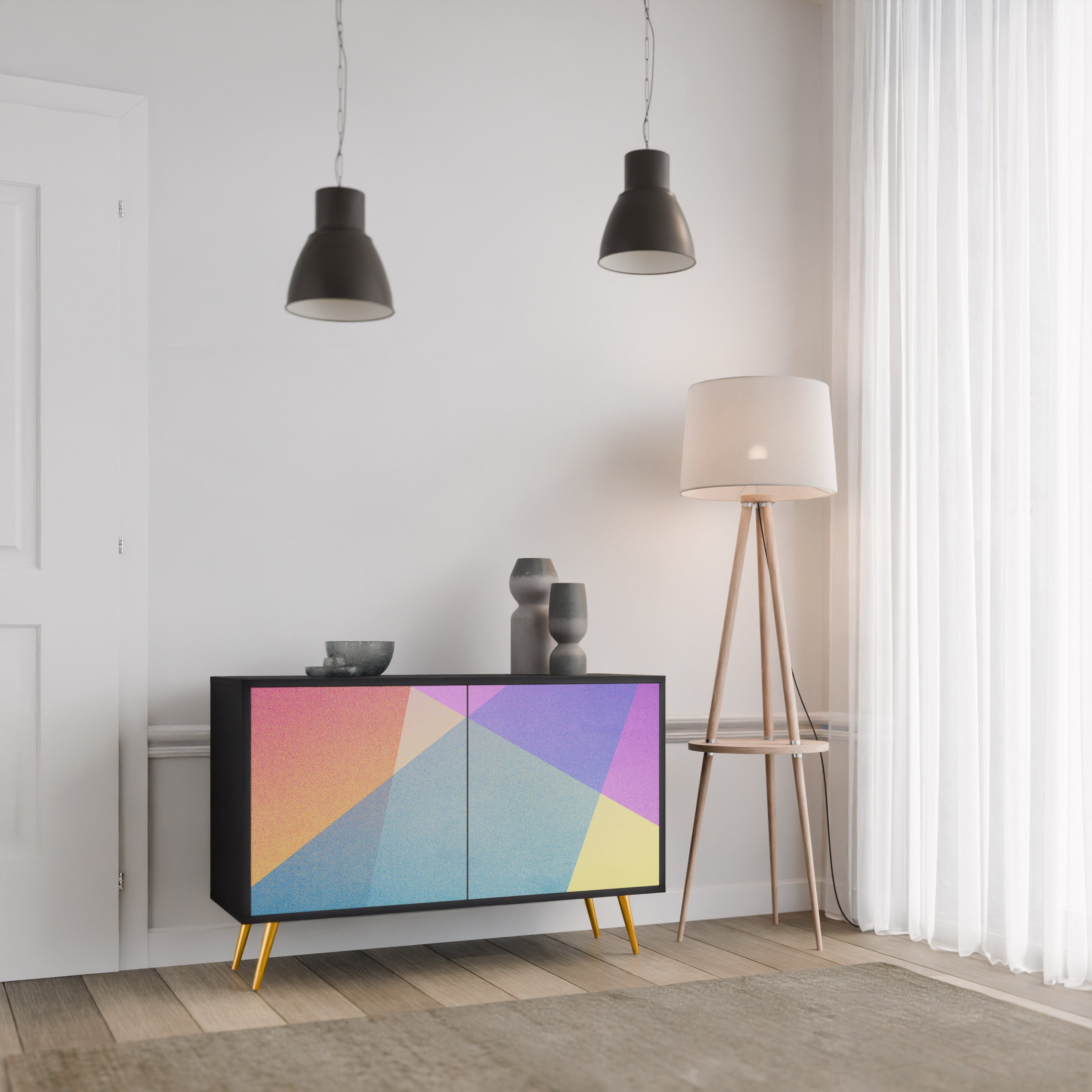 BRIGHT GEOMETRY Aparador de 2 Portas em Acabamento Preto