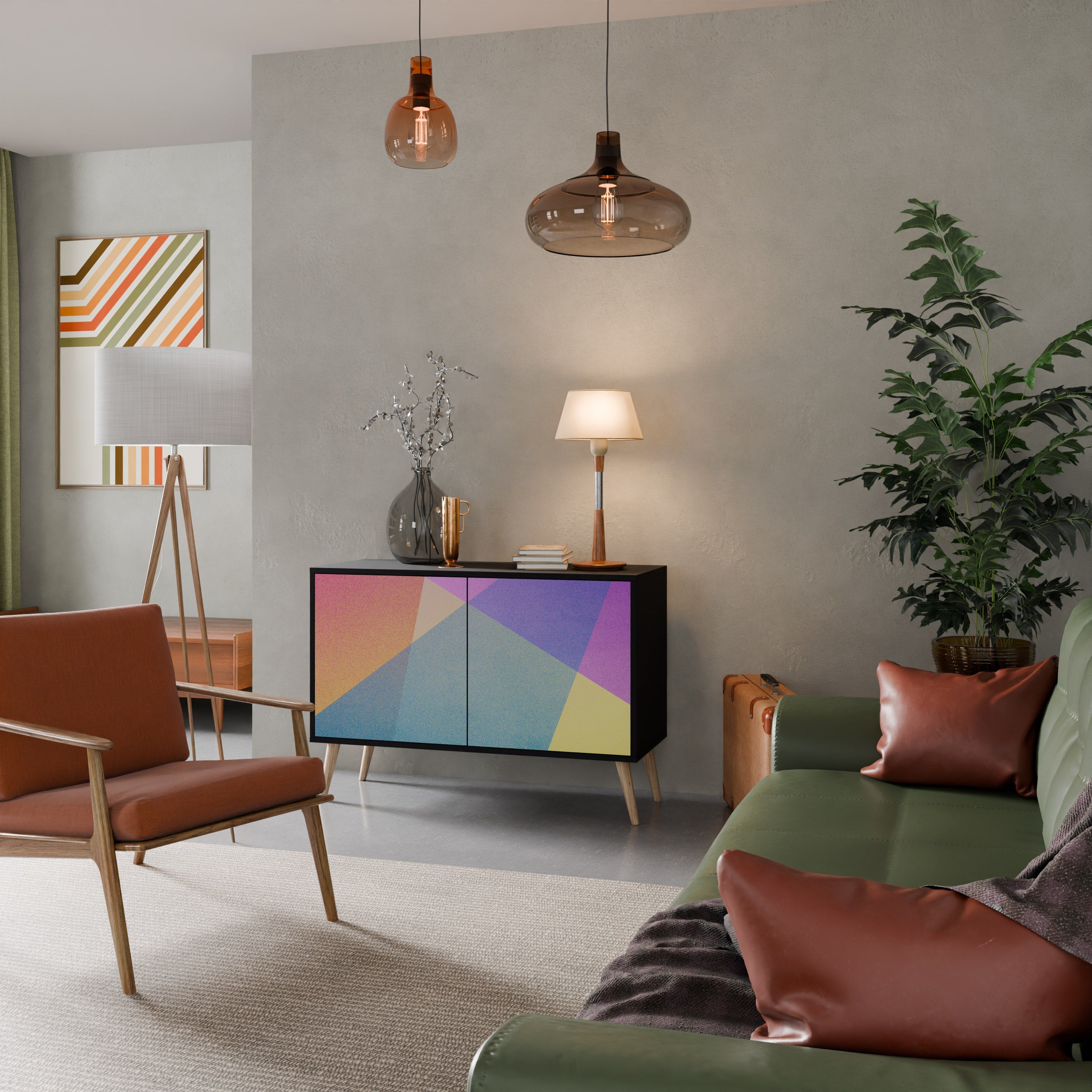 BRIGHT GEOMETRY Aparador de 2 Portas em Acabamento Preto