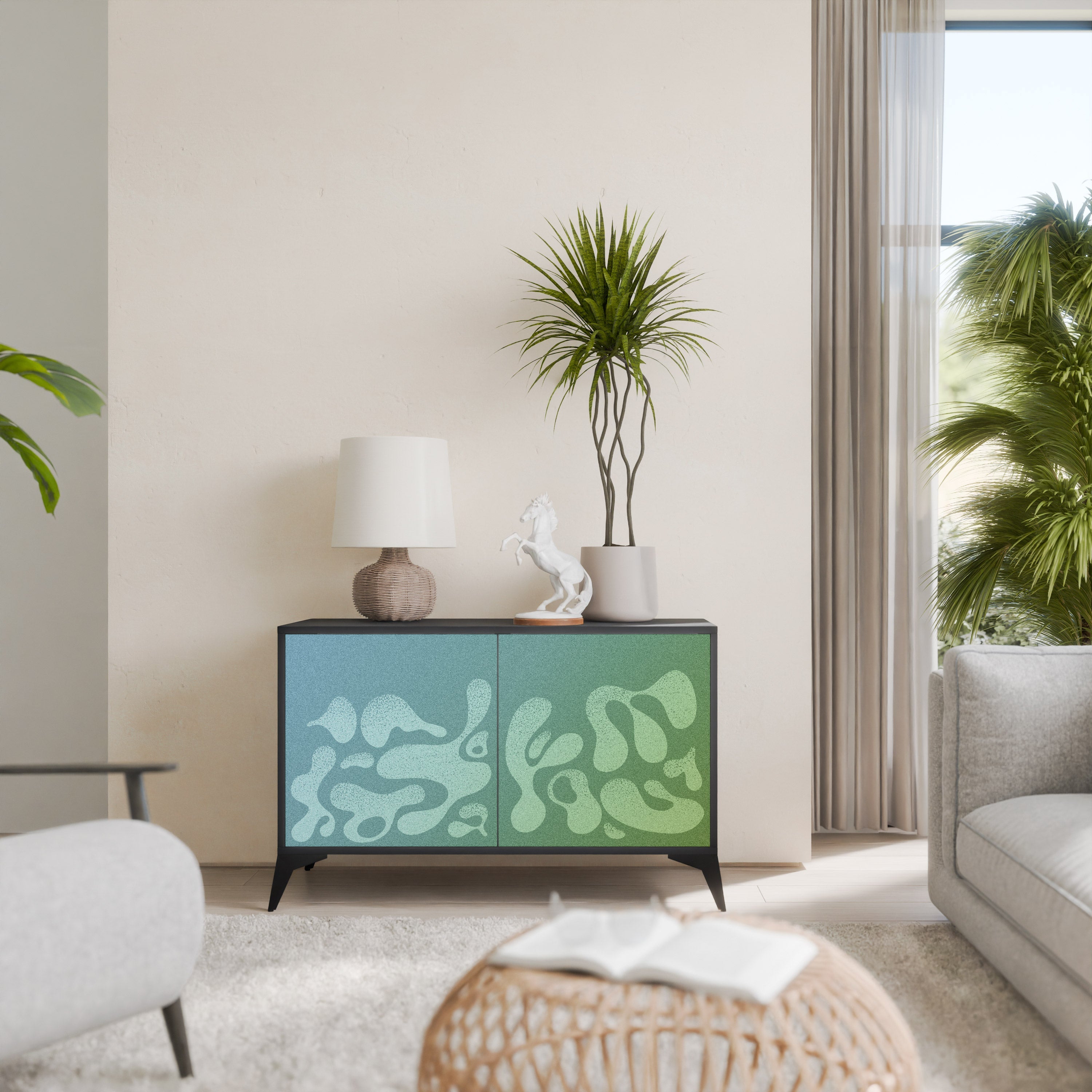 IRREGULAR BLUE Aparador de 2 Portas em Acabamento Preto