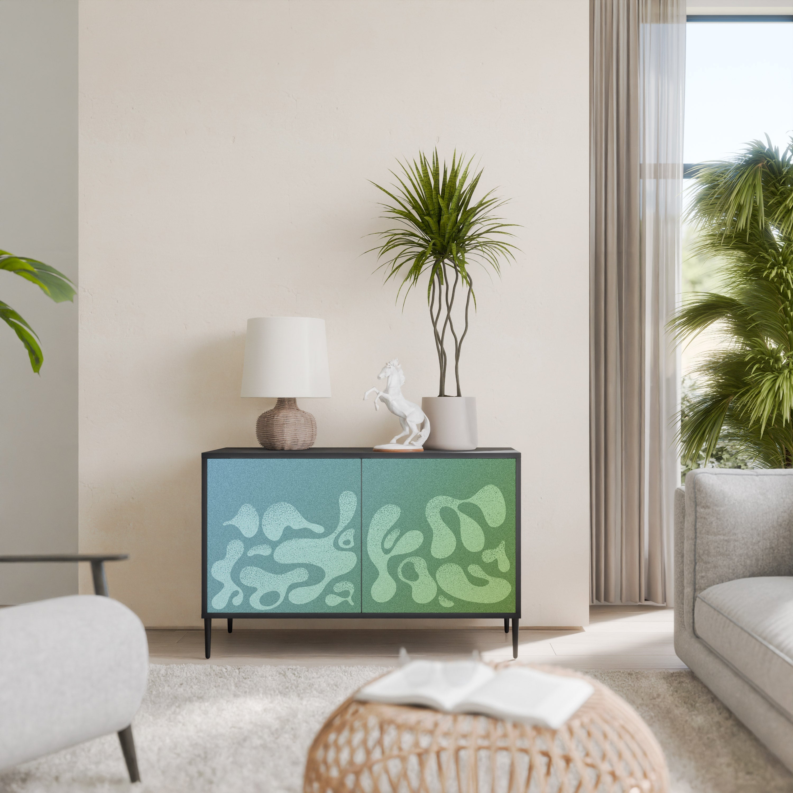 IRREGULAR BLUE Aparador de 2 Portas em Acabamento Preto