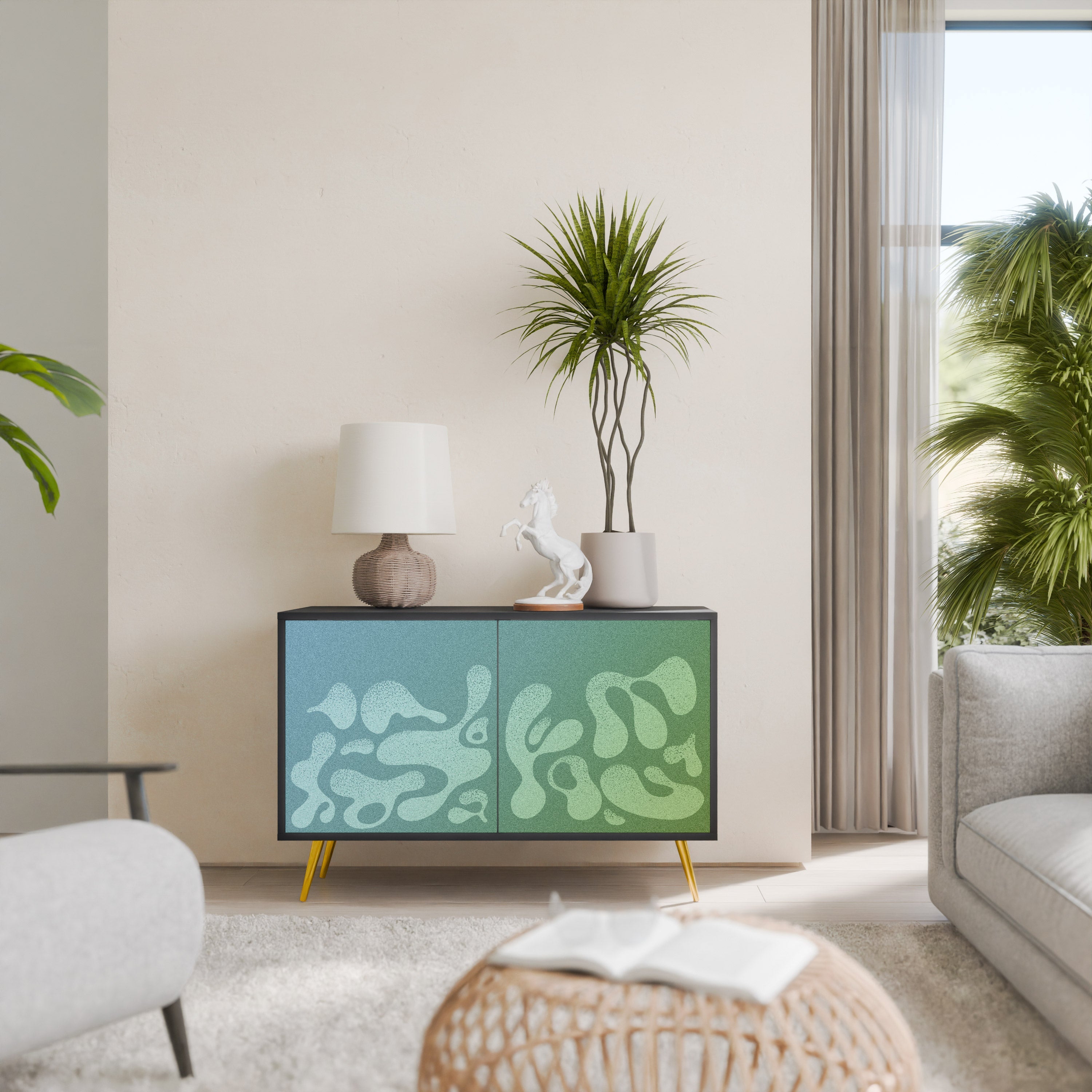 IRREGULAR BLUE Aparador de 2 Portas em Acabamento Preto