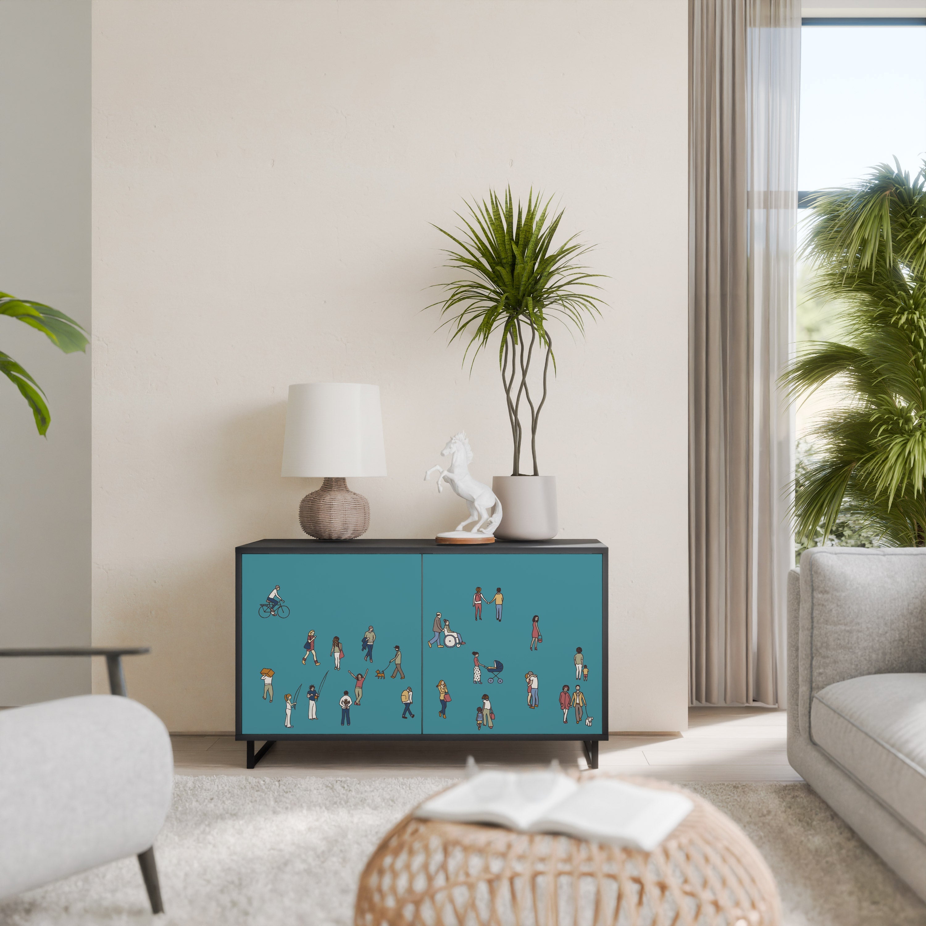 COLLECTIVE STREAM Aparador de 2 Portas em Acabamento Preto