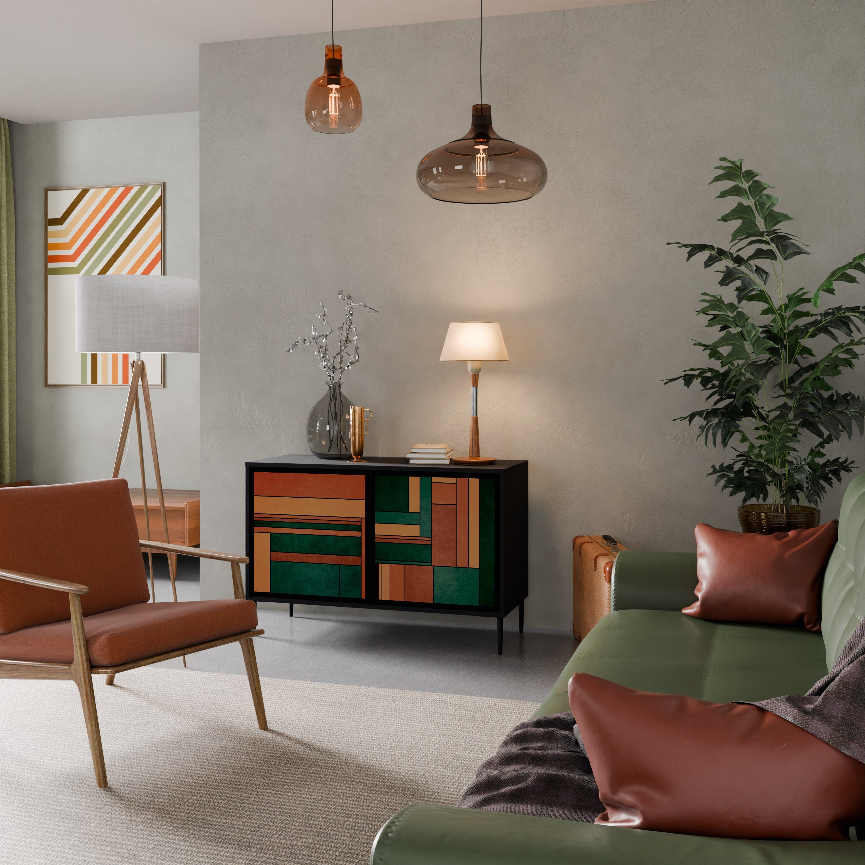 EARTHY FIGURES Aparador de 2 Portas em Acabamento Preto