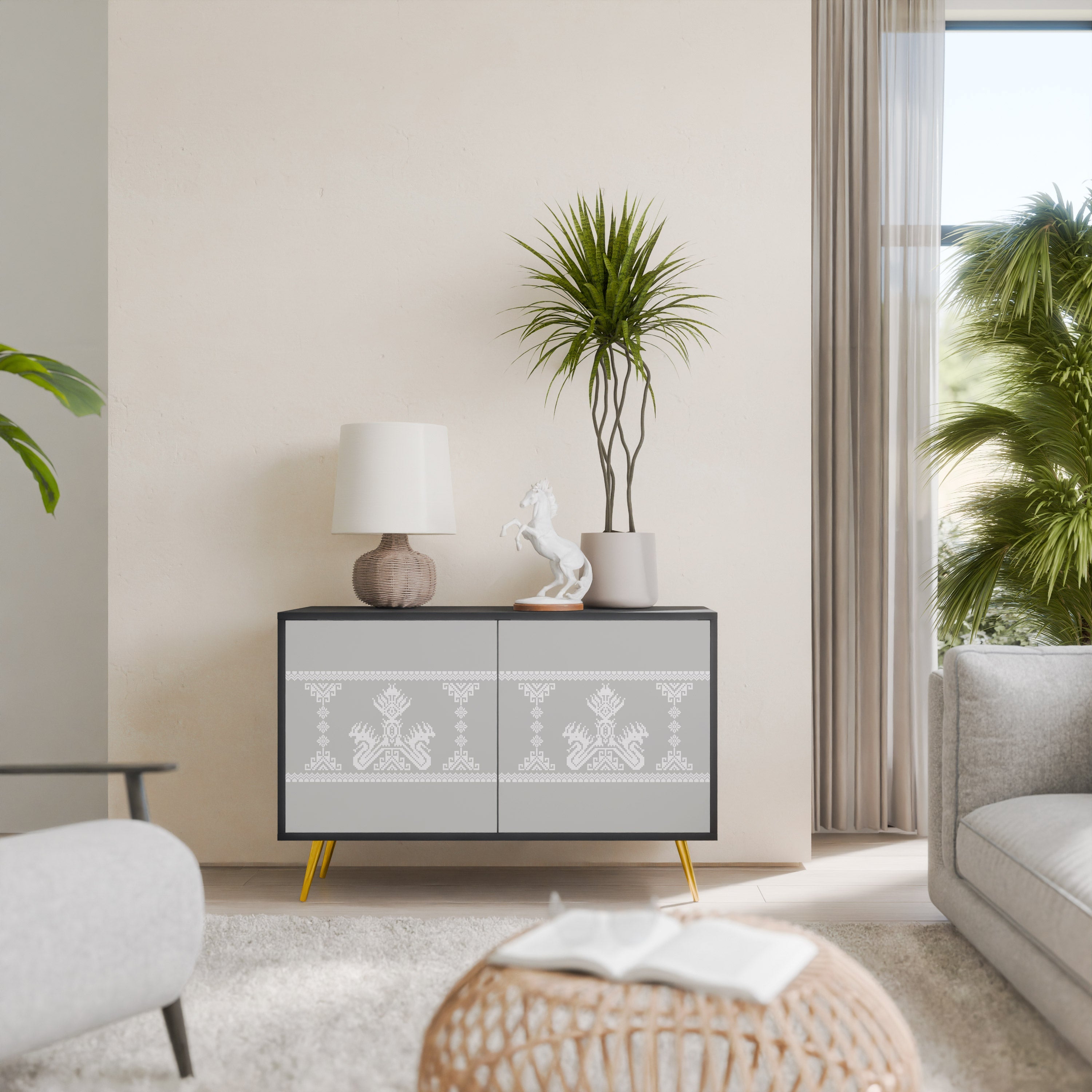 THAI GRAY Aparador de 2 Portas em Acabamento Preto