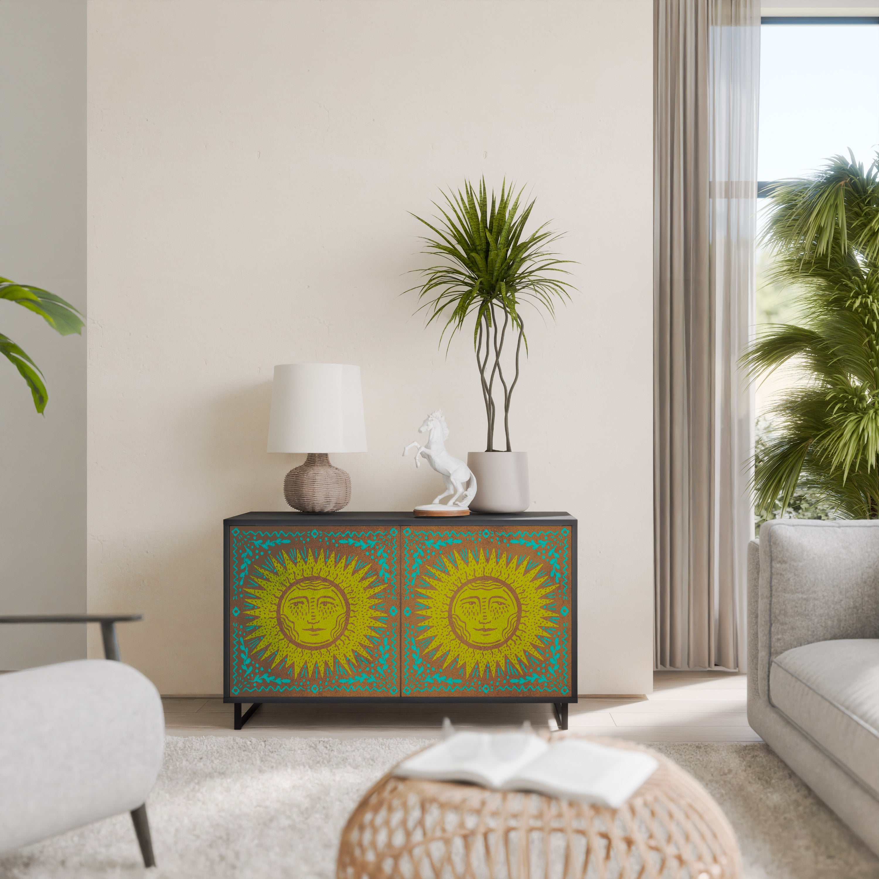 SUNSHINE EULOGY Aparador de 2 Portas em Acabamento Preto