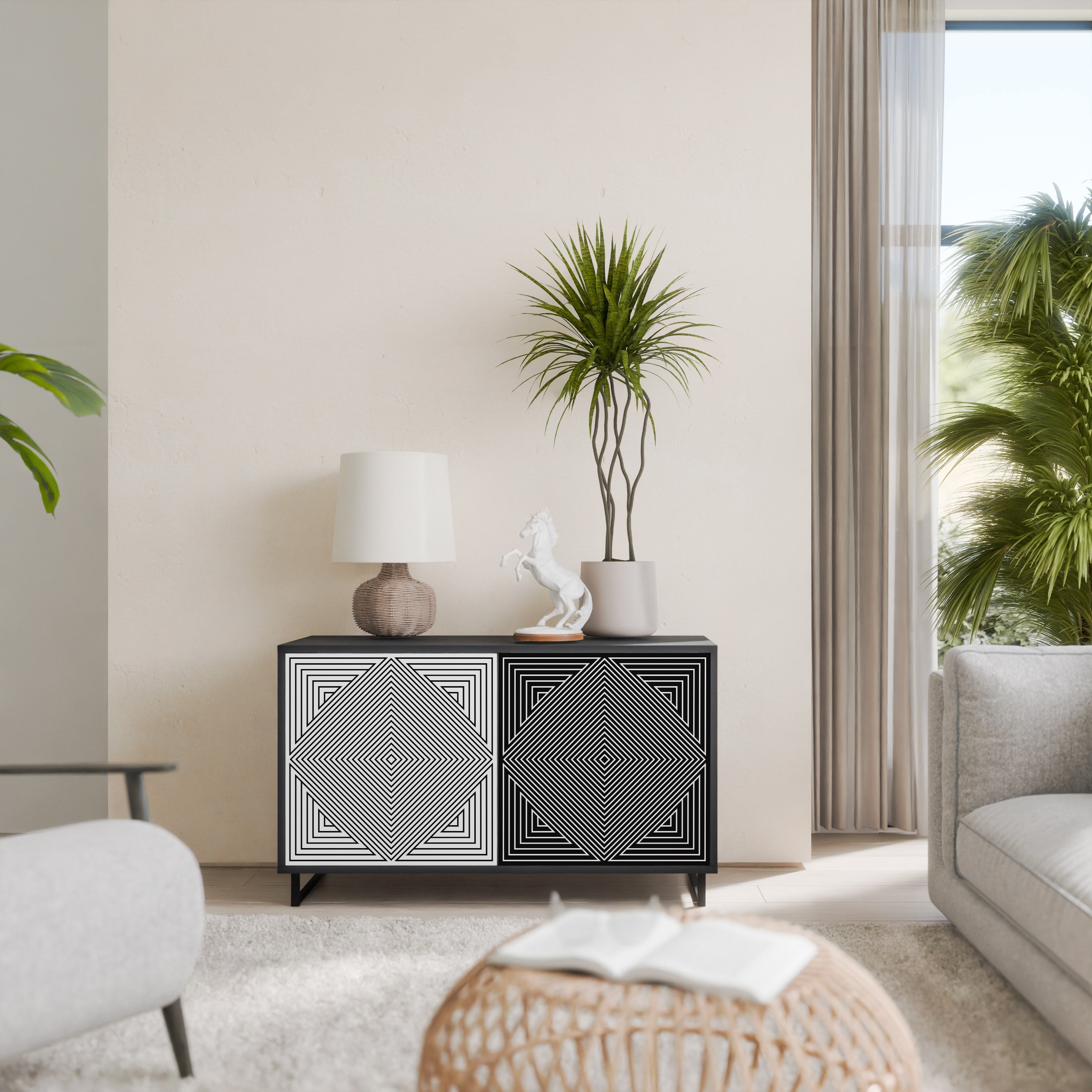 POLYGON ILLUSION 2-Door Sideboard in Black Finish