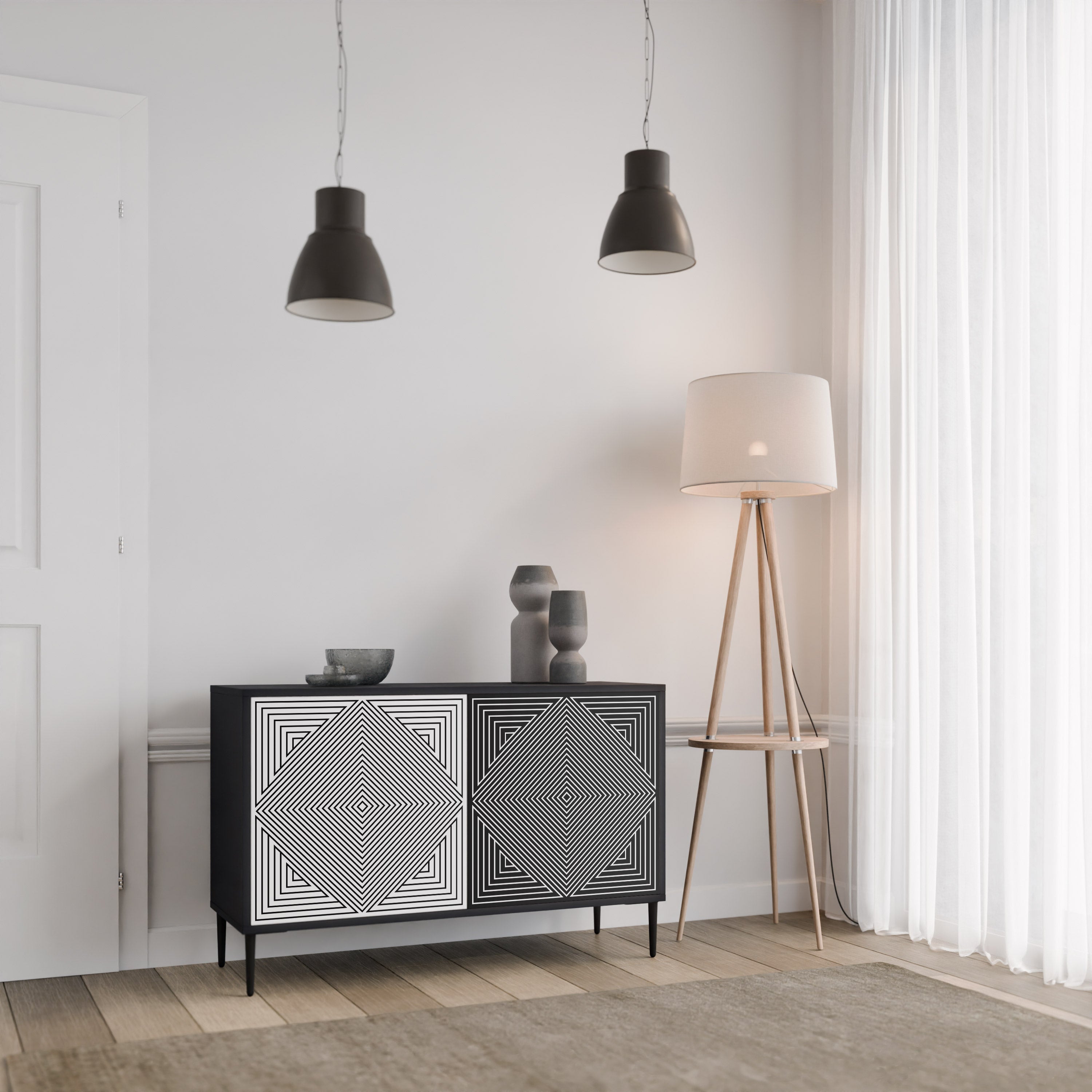 POLYGON ILLUSION Aparador de 2 Portas em Acabamento Preto