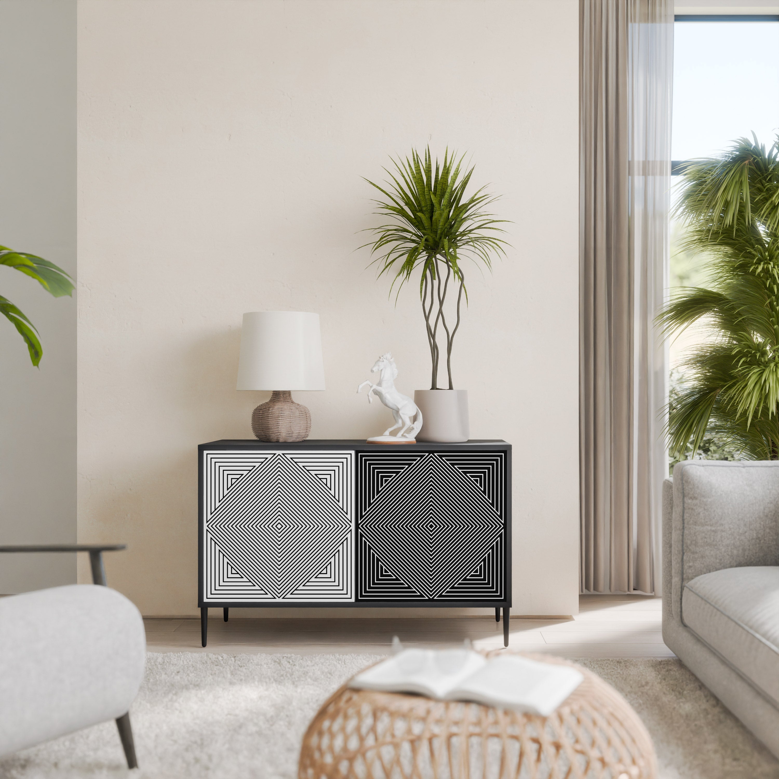 POLYGON ILLUSION Aparador de 2 Portas em Acabamento Preto