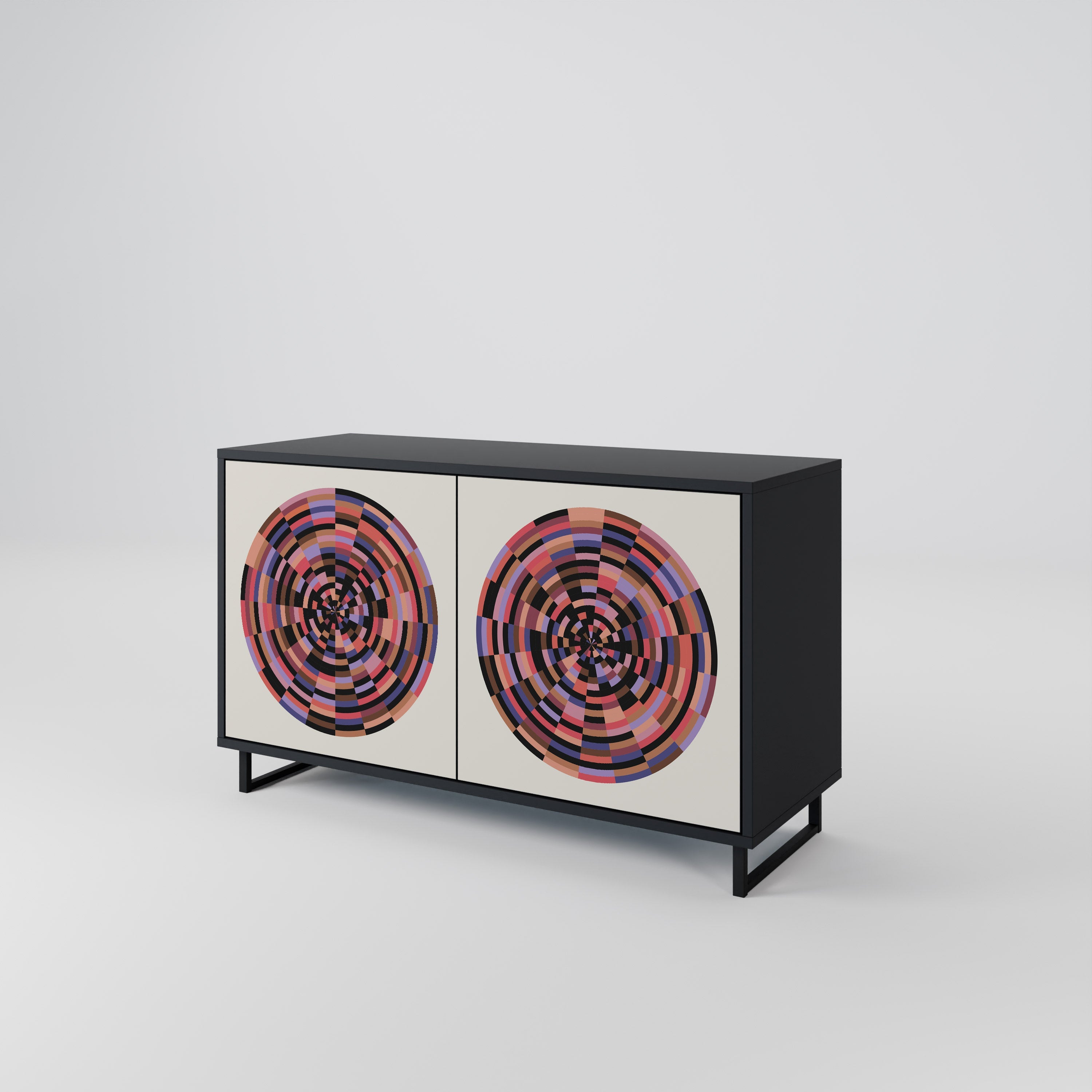 BROWN CIRCLES Aparador de 2 Portas em Acabamento Preto