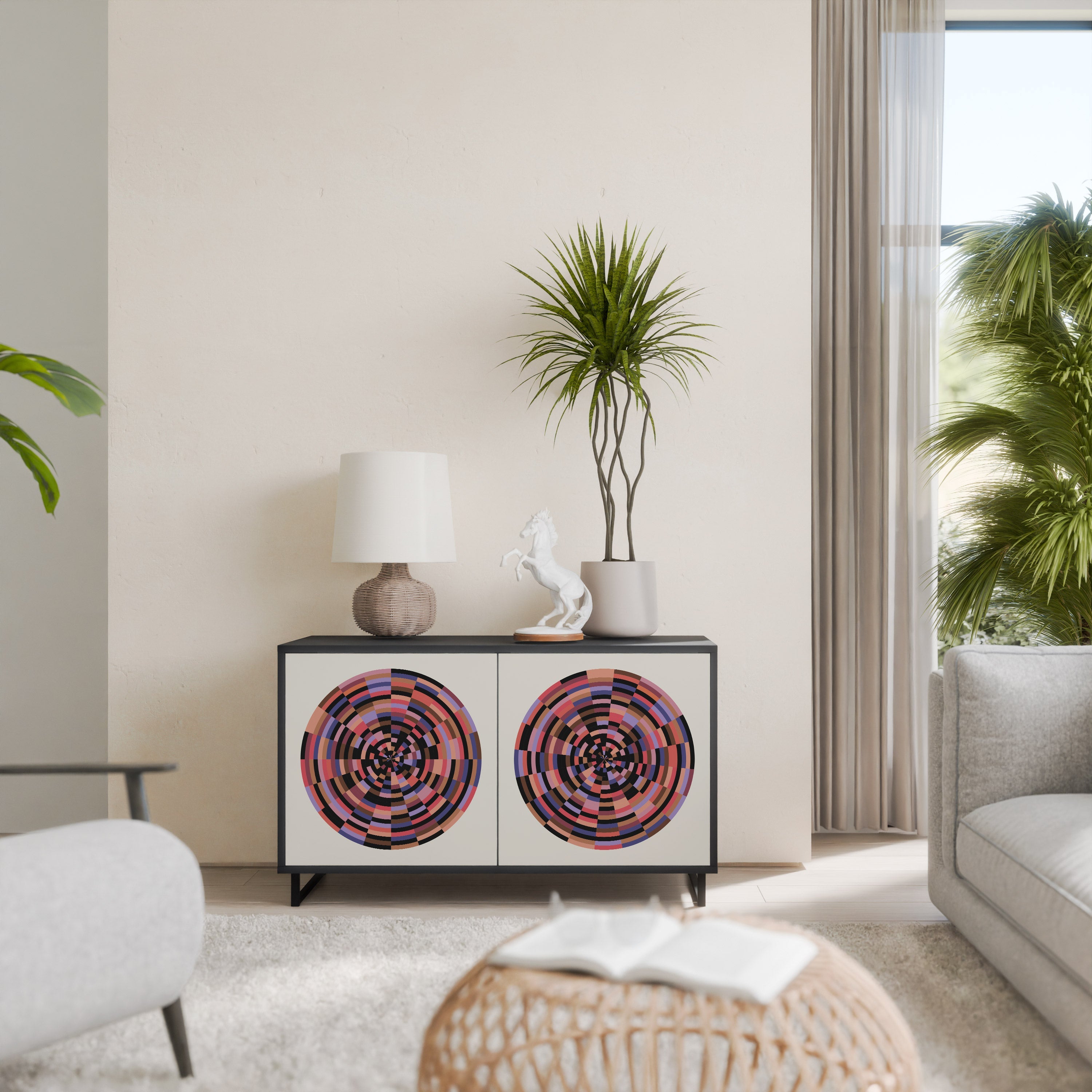 BROWN CIRCLES Aparador de 2 Portas em Acabamento Preto