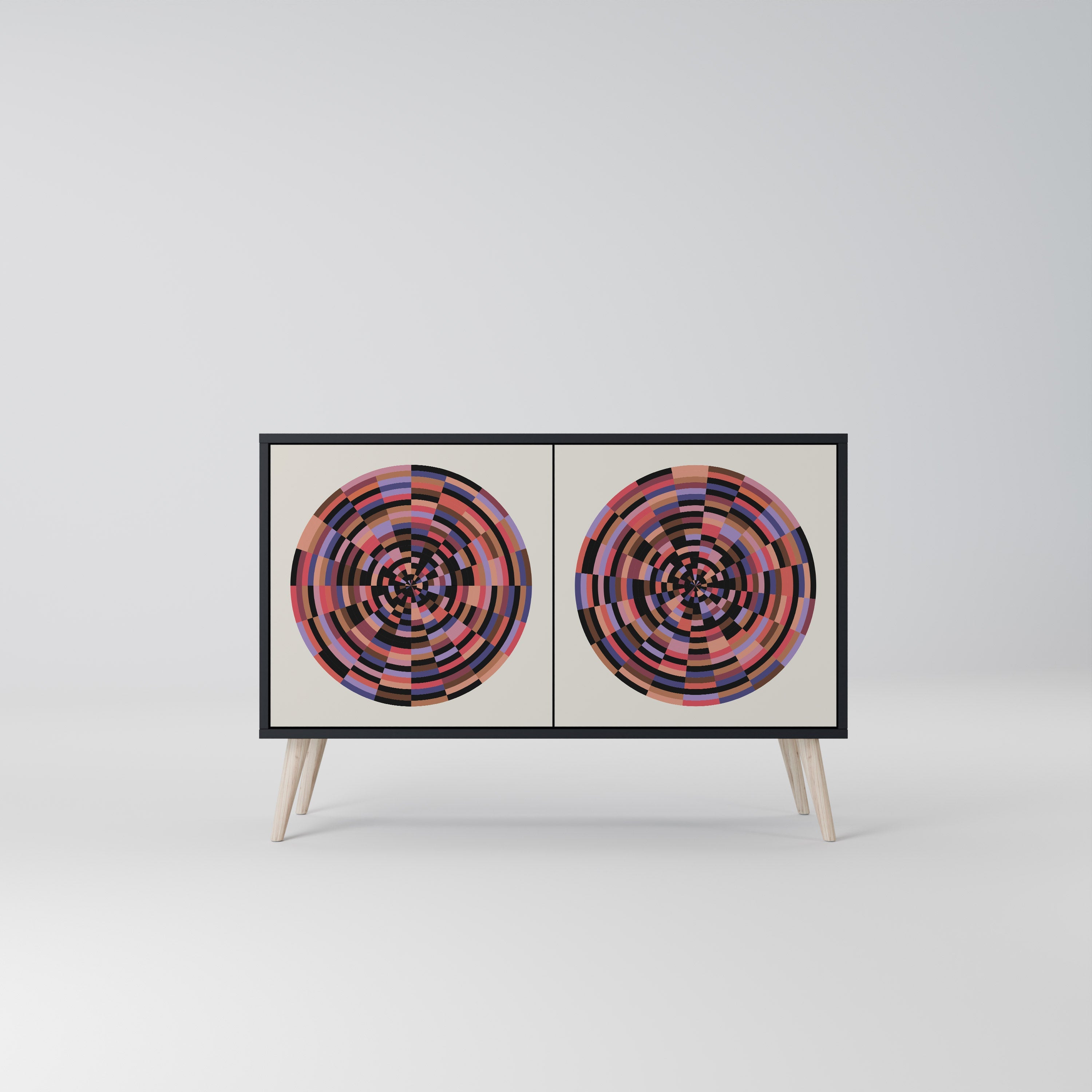 BROWN CIRCLES Aparador de 2 Portas em Acabamento Preto