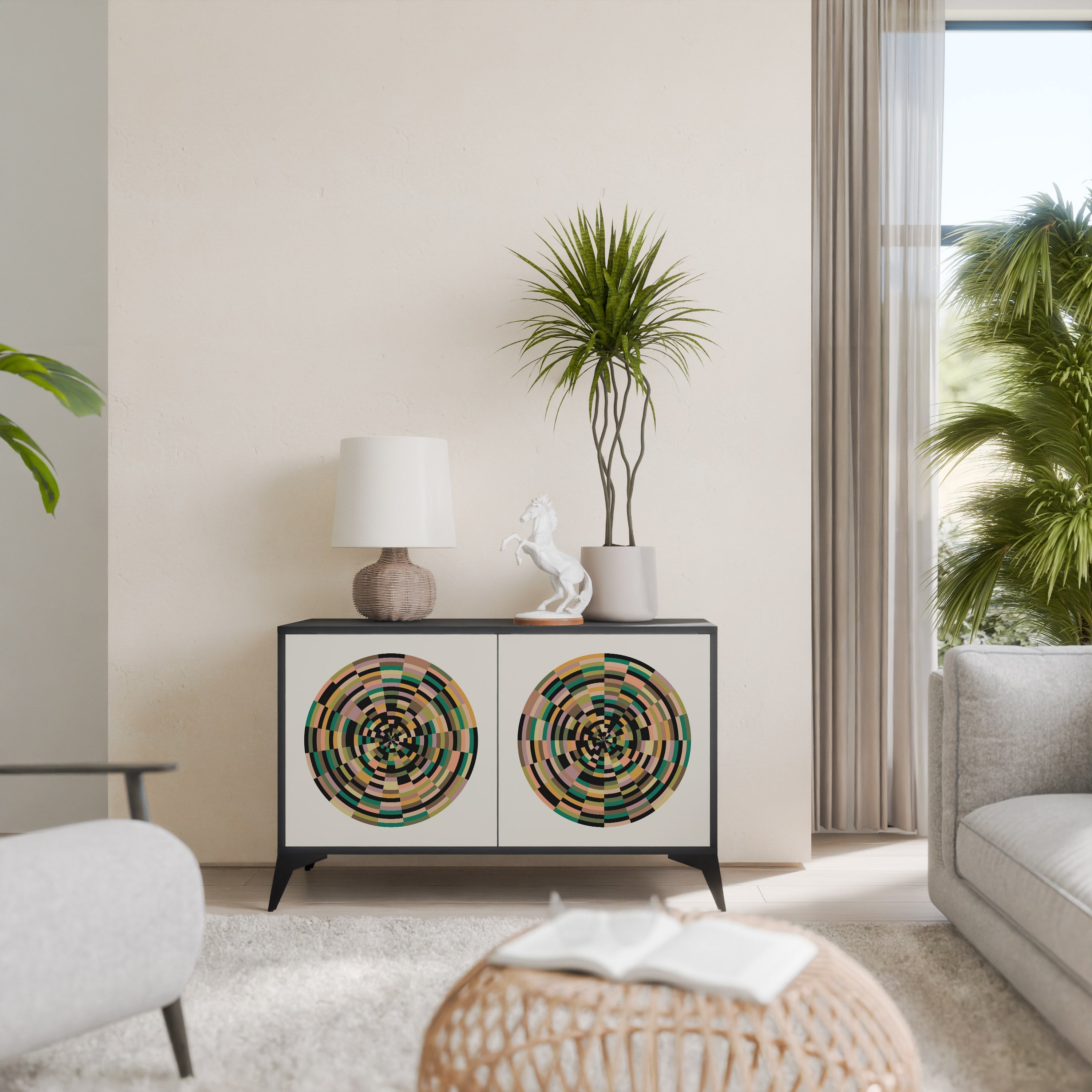 GREEN CIRCLES Aparador de 2 Portas em Acabamento Preto