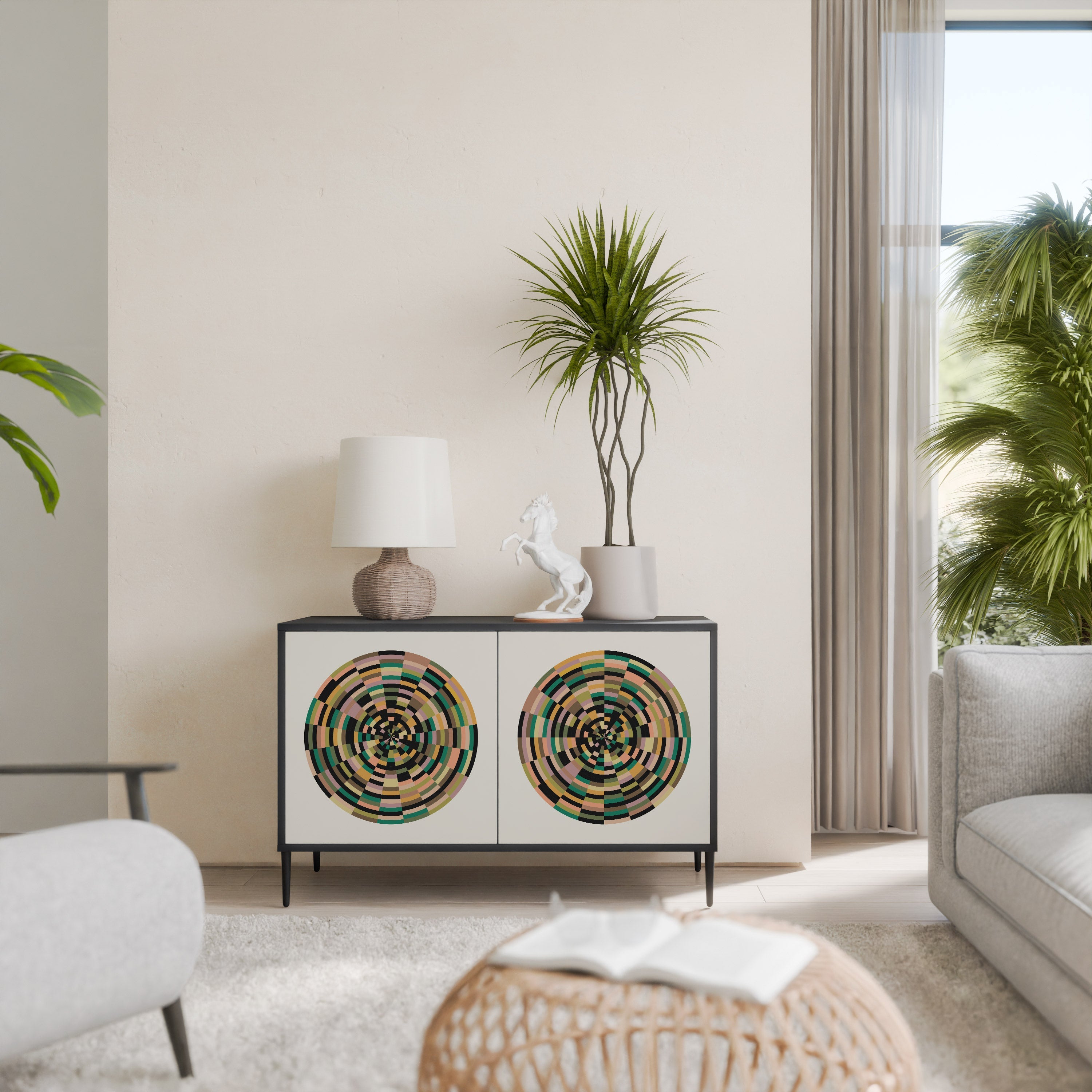 GREEN CIRCLES Aparador de 2 Portas em Acabamento Preto