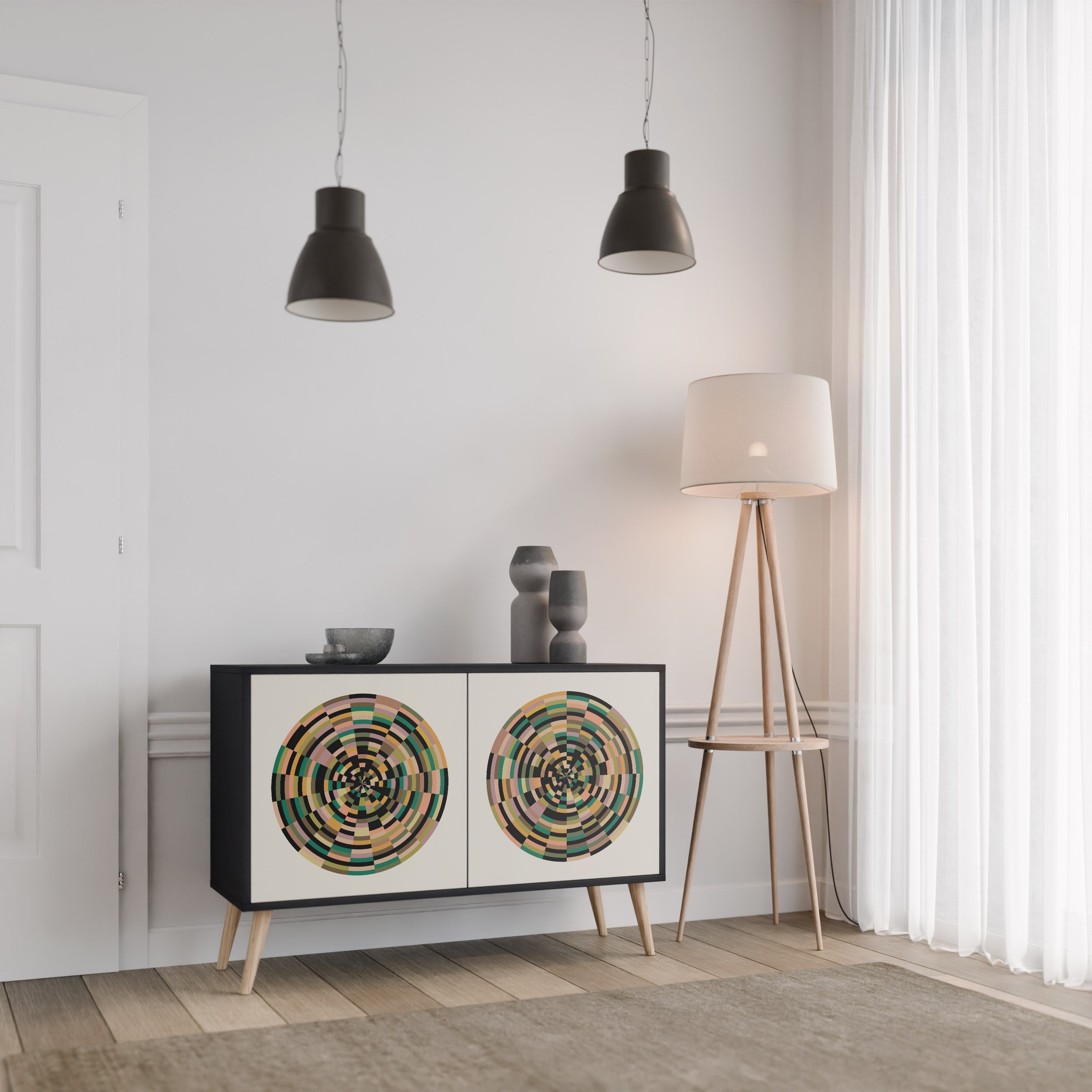 GREEN CIRCLES Aparador de 2 Portas em Acabamento Preto