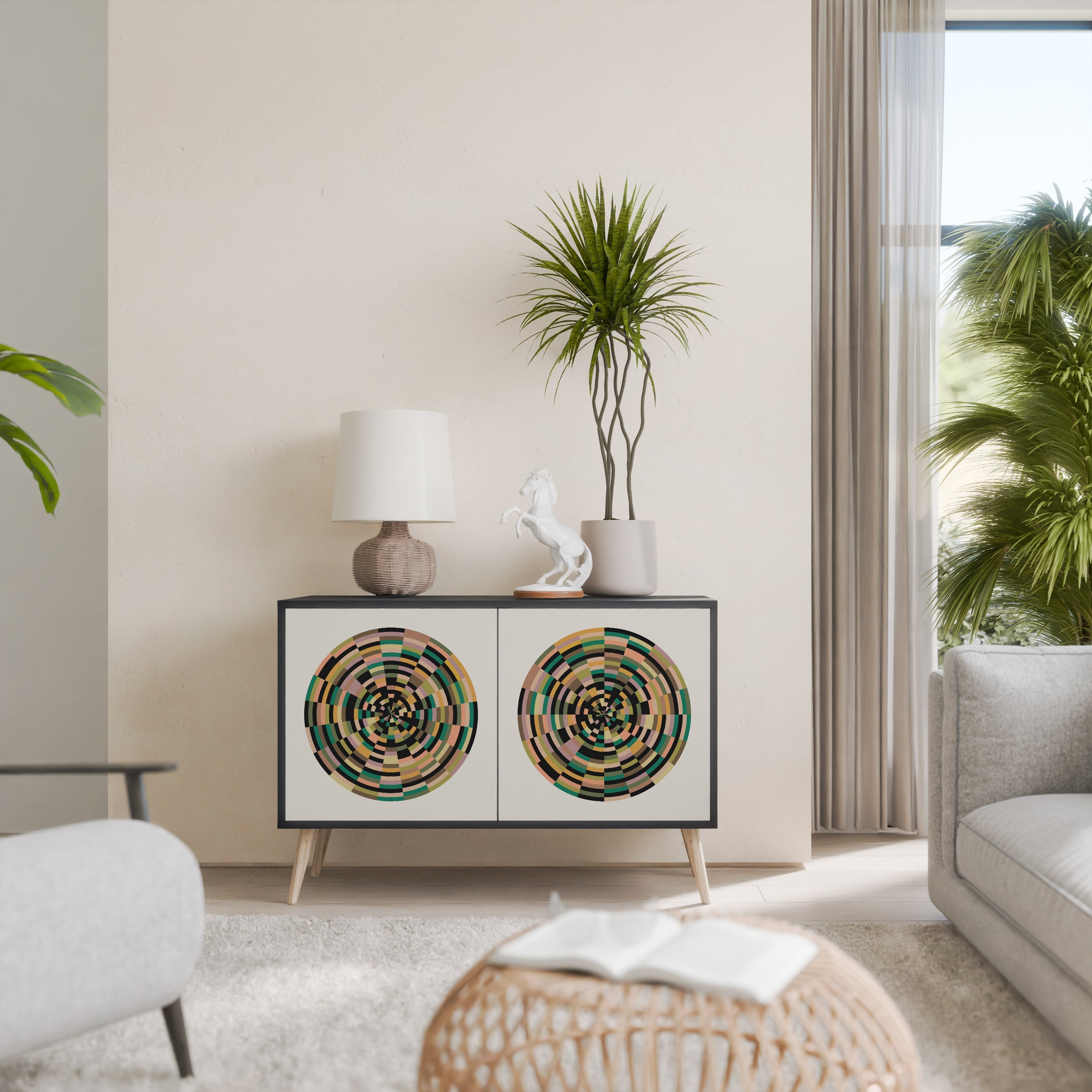 GREEN CIRCLES Aparador de 2 Portas em Acabamento Preto