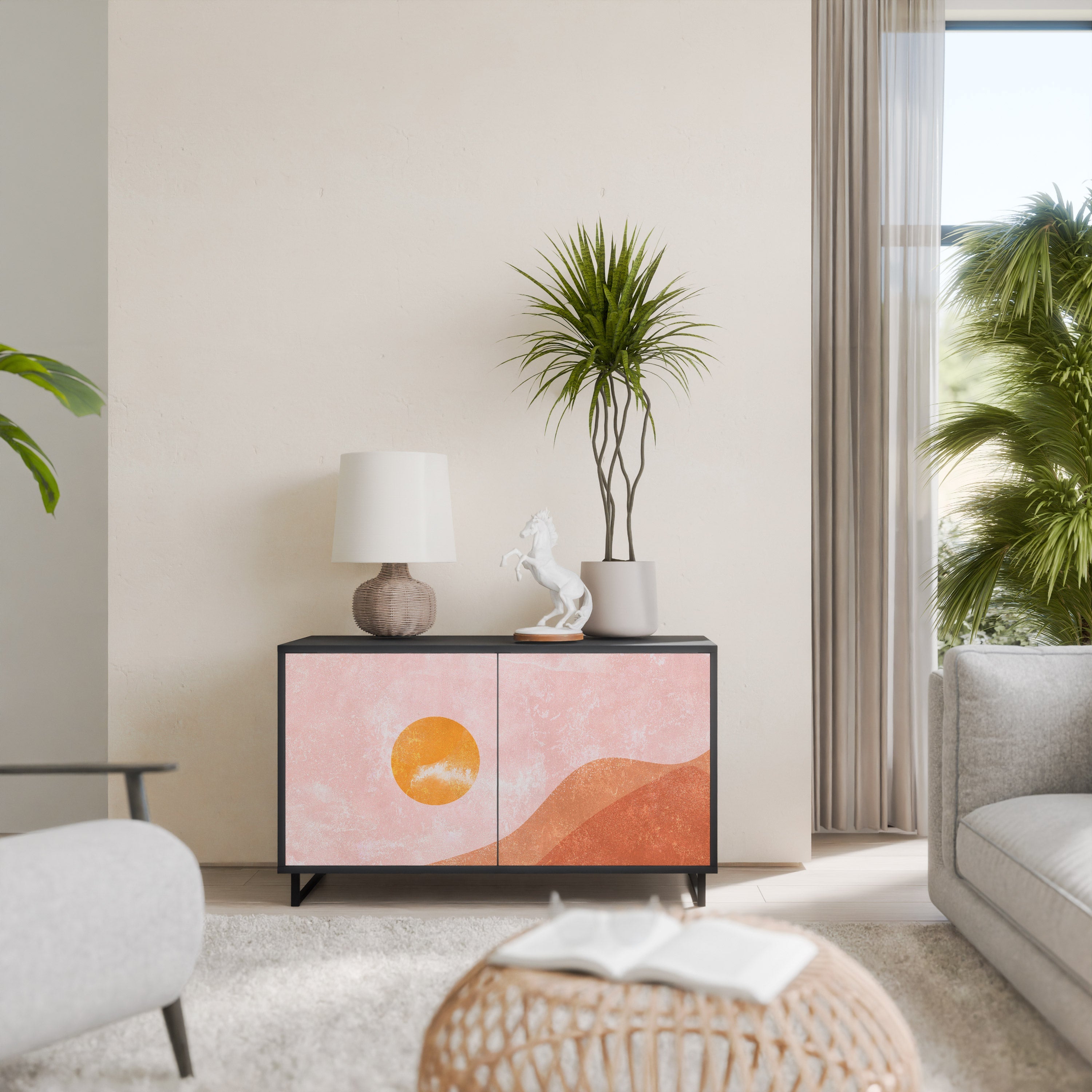 LUMINOUS SUNLIGHT Aparador de 2 Portas em Acabamento Preto