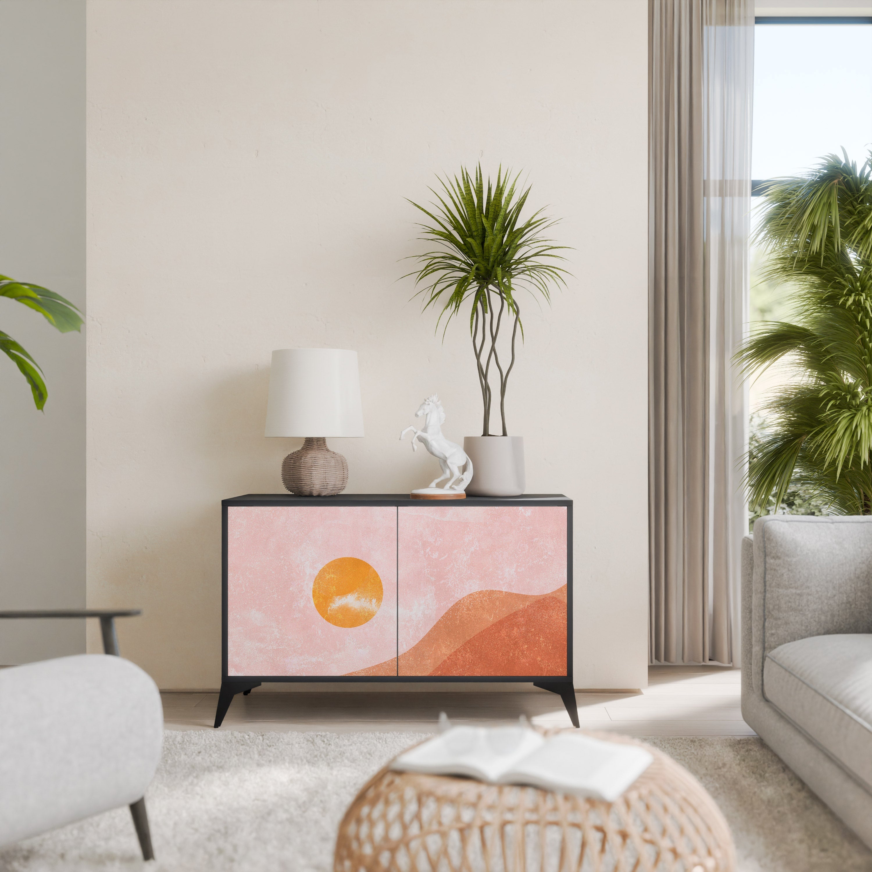 LUMINOUS SUNLIGHT Aparador de 2 Portas em Acabamento Preto