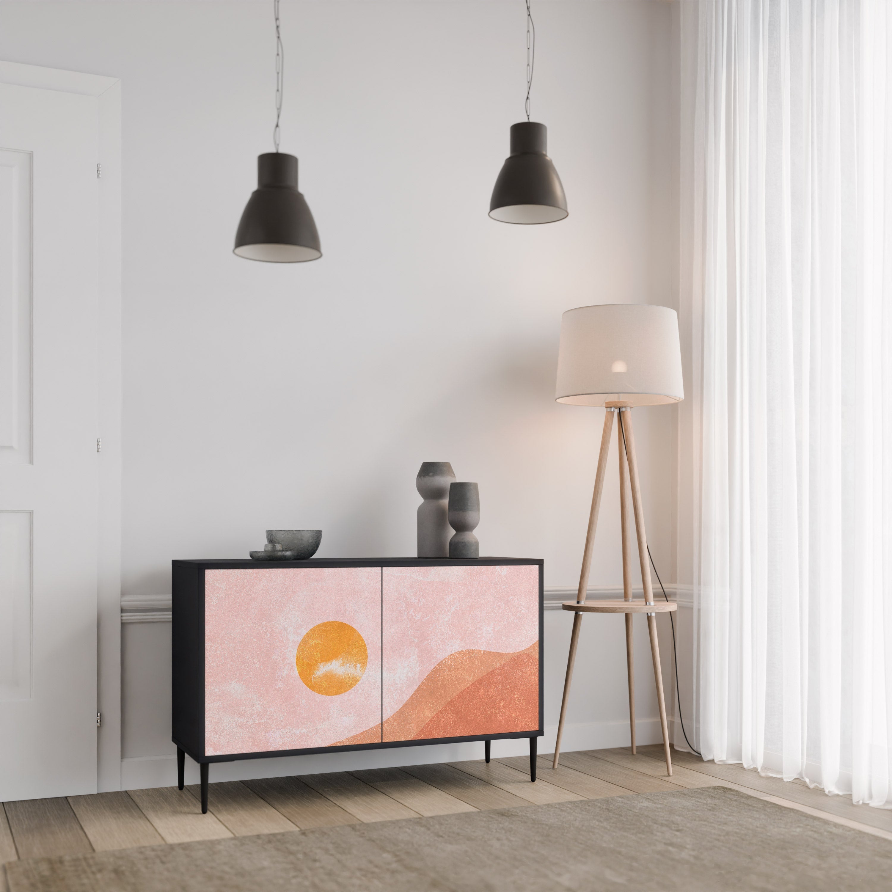 LUMINOUS SUNLIGHT Aparador de 2 Portas em Acabamento Preto