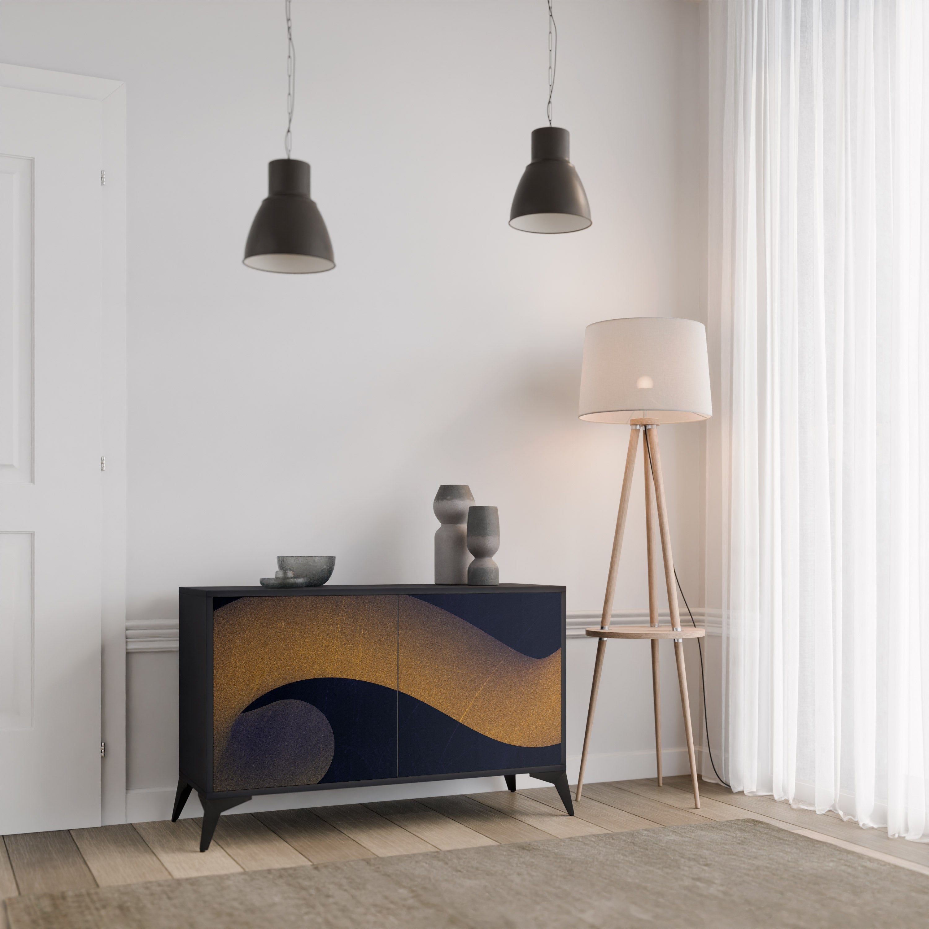 HOLLOW TIME Aparador de 2 Portas em Acabamento Preto