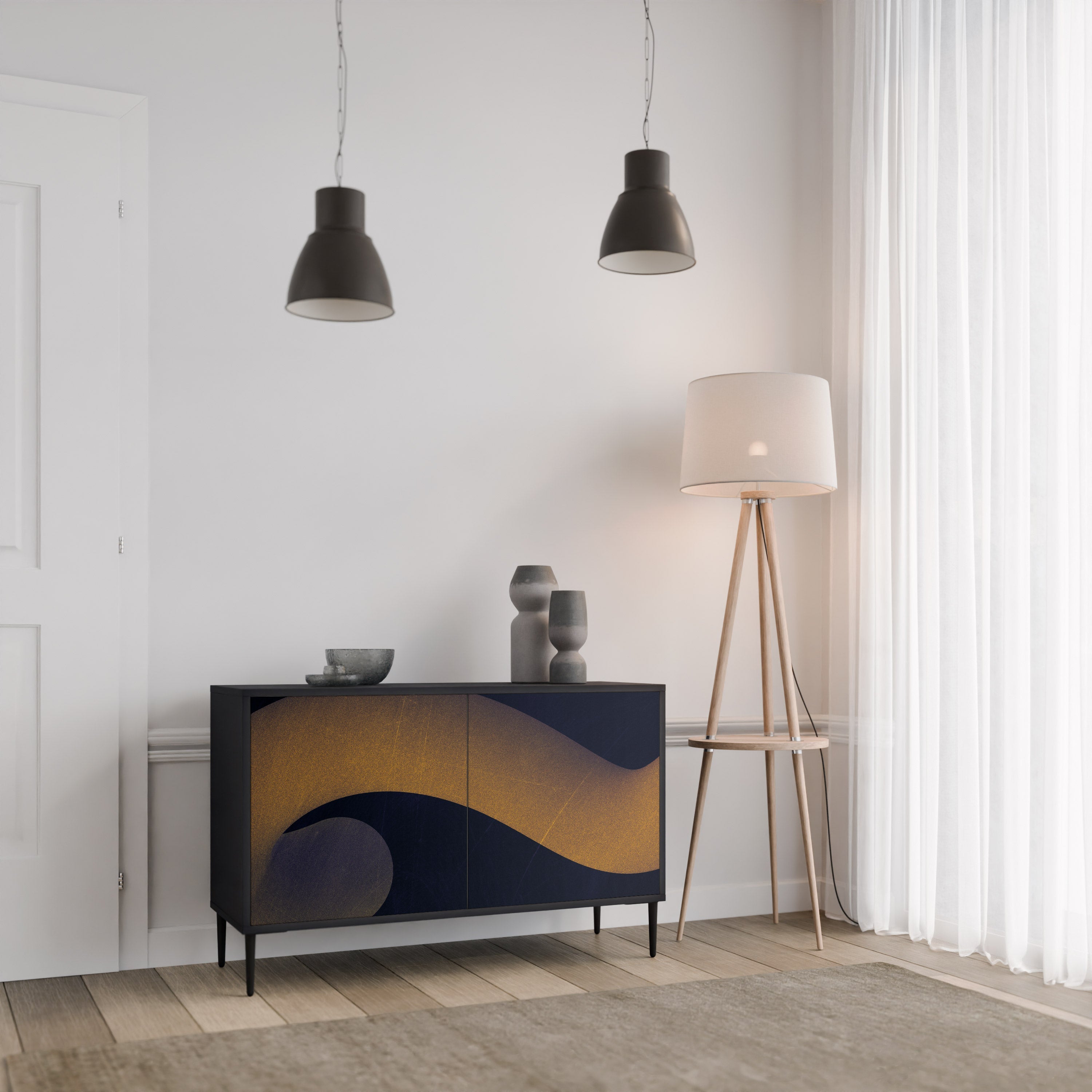 HOLLOW TIME Aparador de 2 Portas em Acabamento Preto