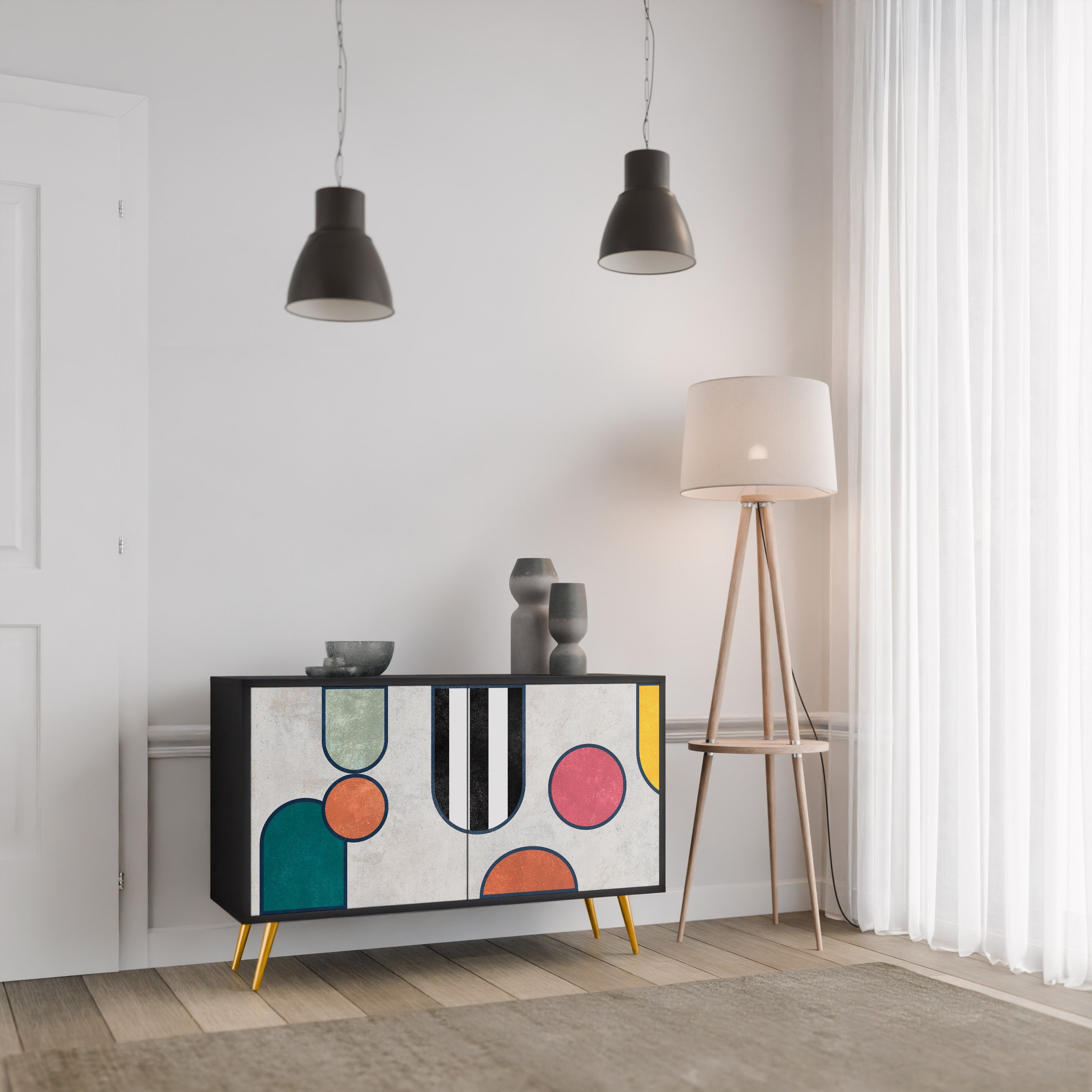 COOL STORY Aparador de 2 Portas em Acabamento Preto