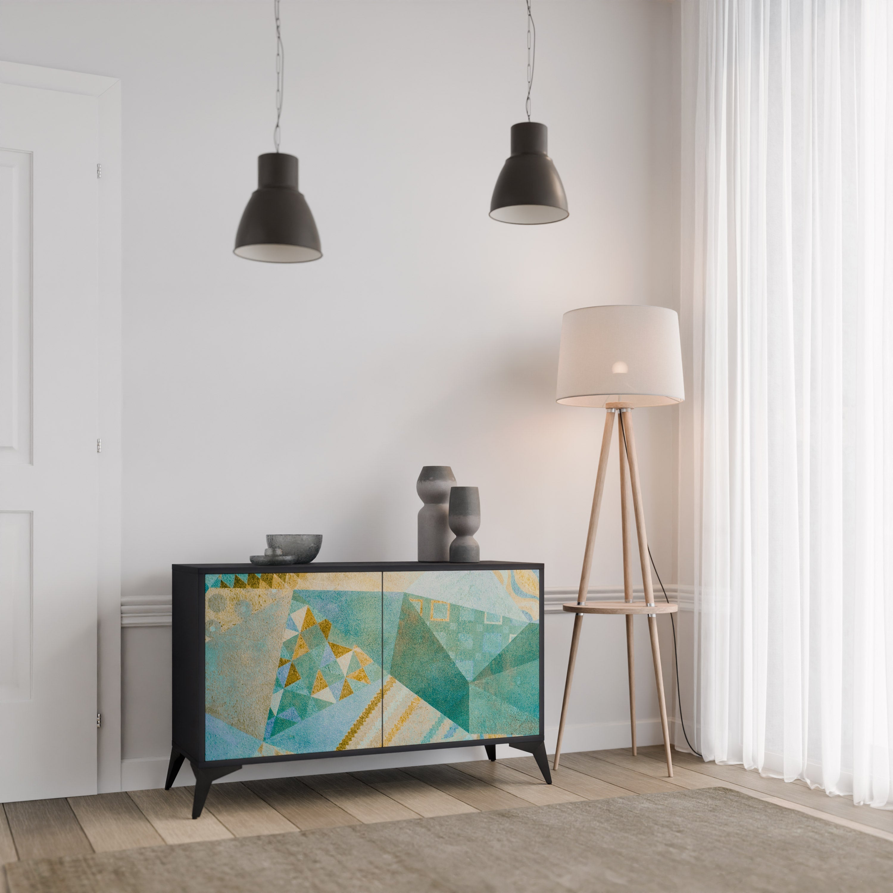 SPECTRUM SPLENDOR Aparador de 2 Portas em Acabamento Preto