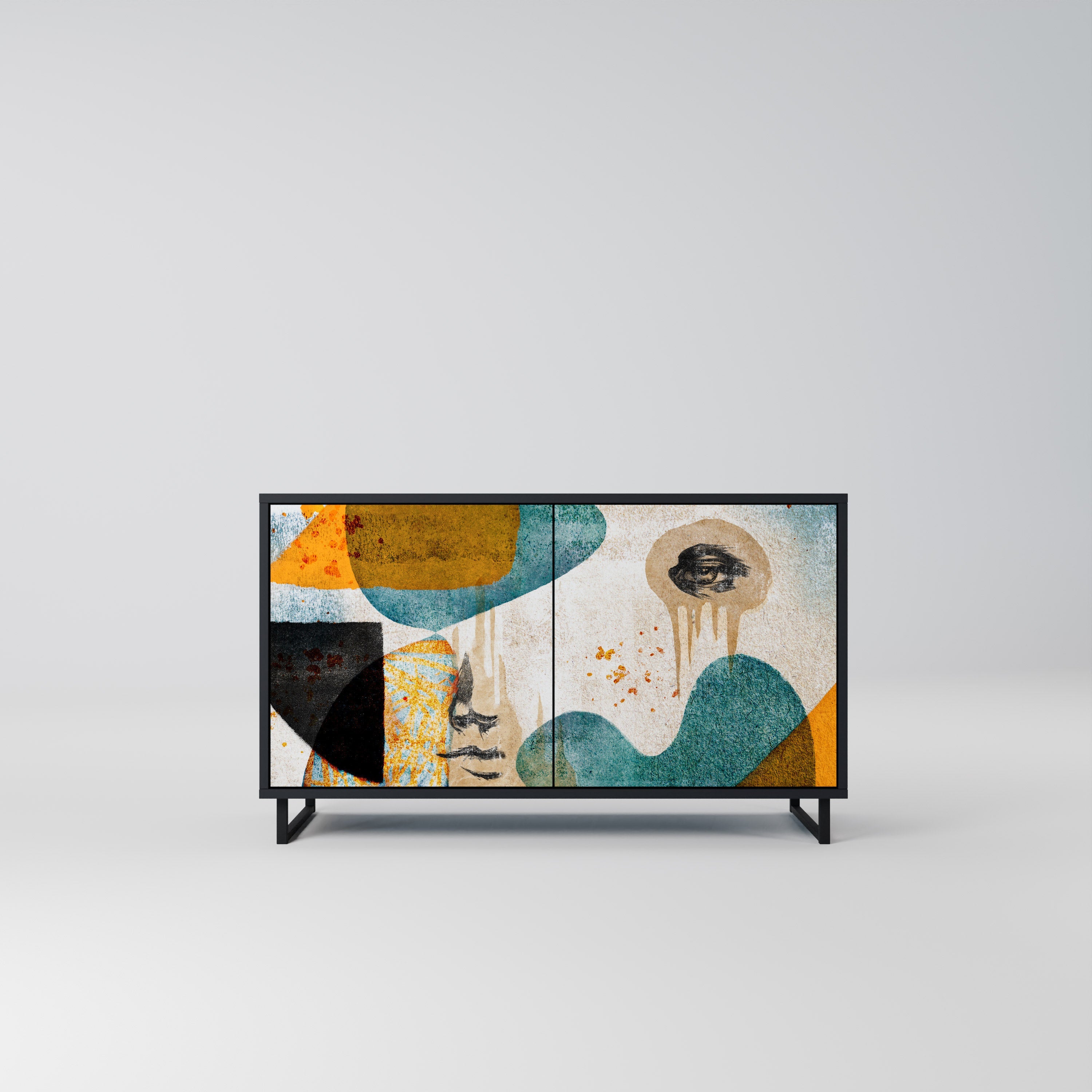 ABSTRACT FACES Aparador de 2 Portas em Acabamento Preto