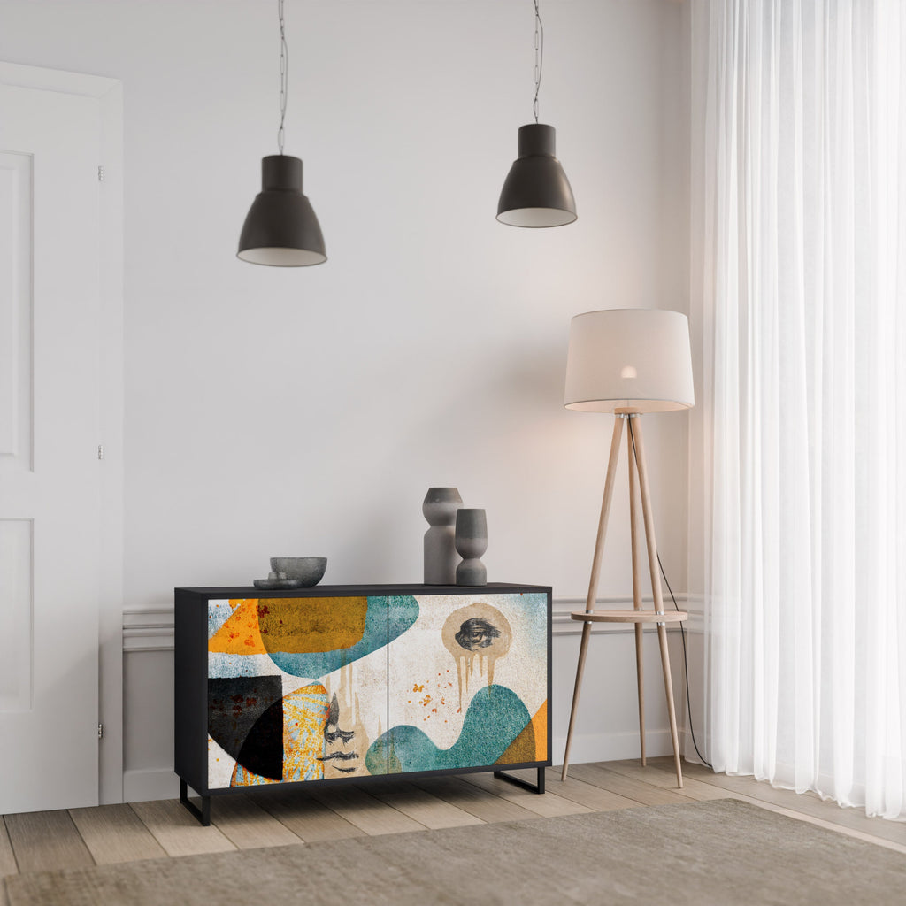 ABSTRACT FACES Aparador de 2 Portas em Acabamento Preto