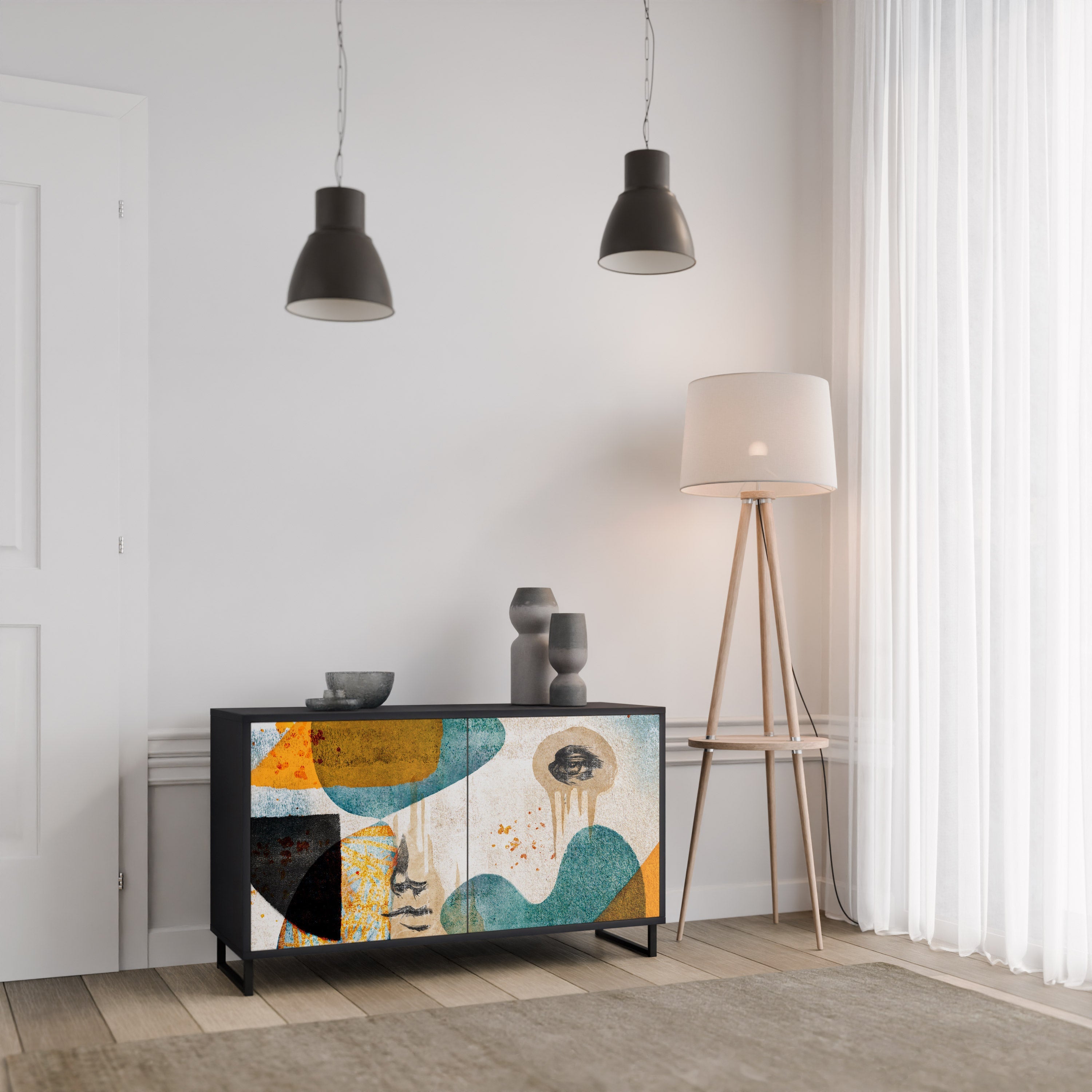 ABSTRACT FACES Aparador de 2 Portas em Acabamento Preto