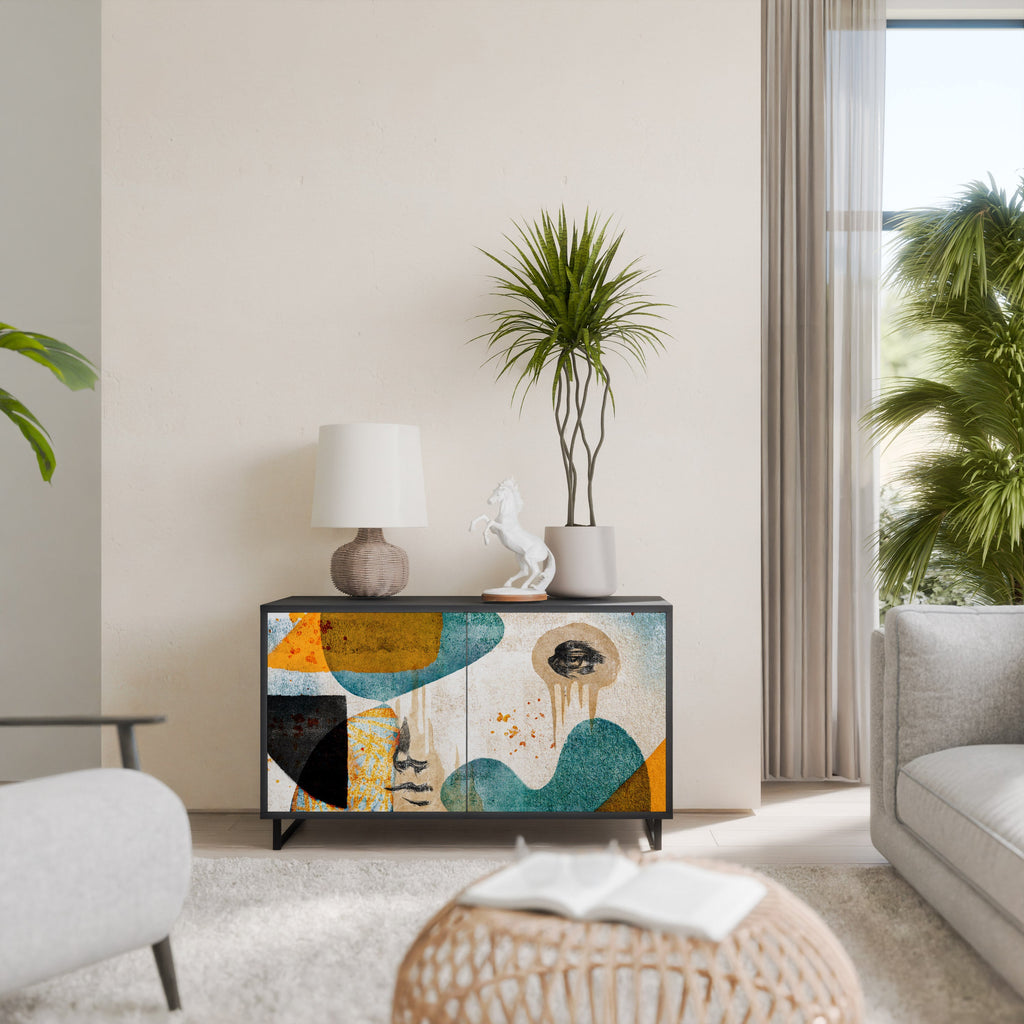 ABSTRACT FACES Aparador de 2 Portas em Acabamento Preto
