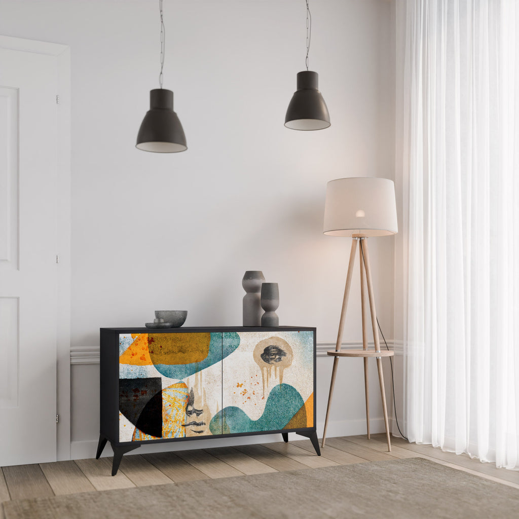 ABSTRACT FACES Aparador de 2 Portas em Acabamento Preto